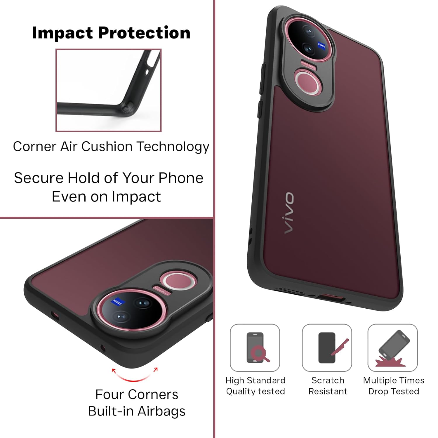 Vivo V50 5G / V50e 5G / iQOO Z10R 5G / Vivo T4R 5G Back Cover Case | Sleek Hybrid - Matte Black