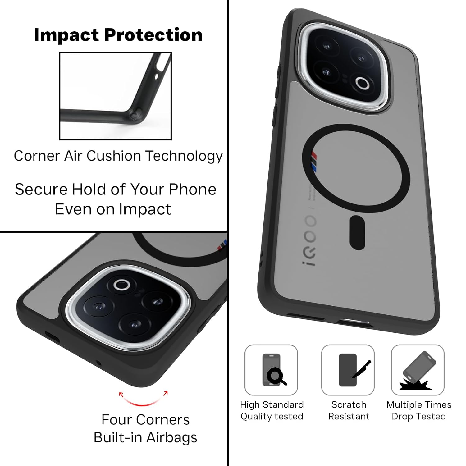 iQOO 13 5G Back Cover Case | Sleek Hybrid - Matte Black Magnetic