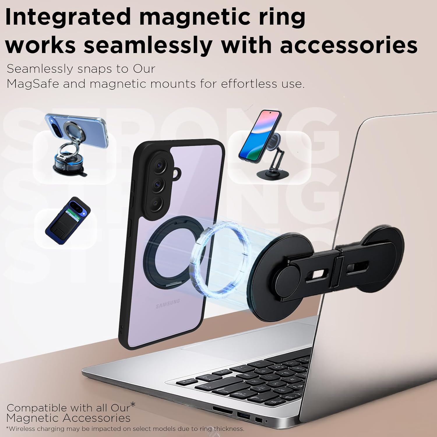 Samsung Galaxy A37 Ring Stand Back Cover Case | Sleek Hybrid - Clear Black Ring Stand