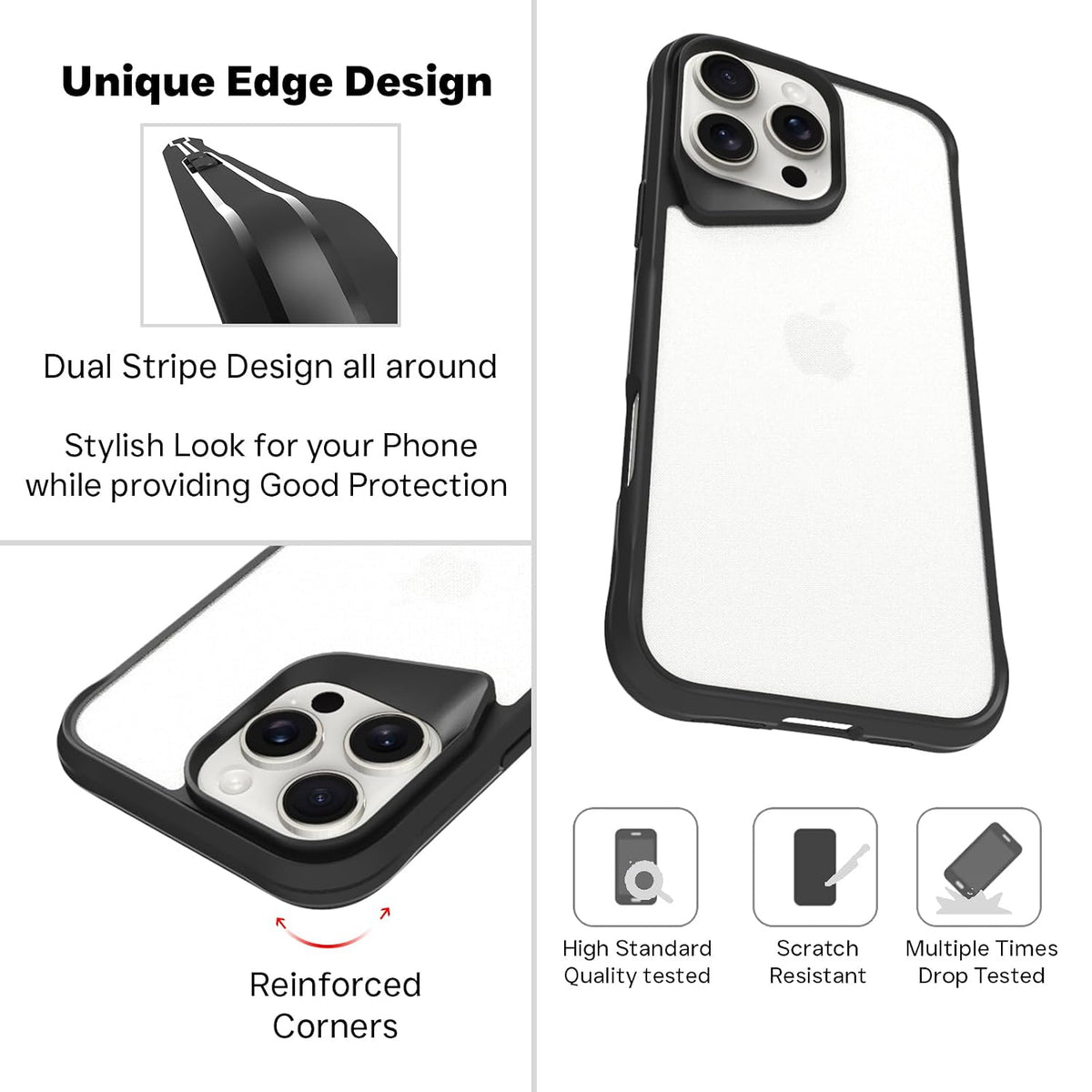 iPhone 16 Pro Back Cover Case | Tough Hybrid - Clear Black