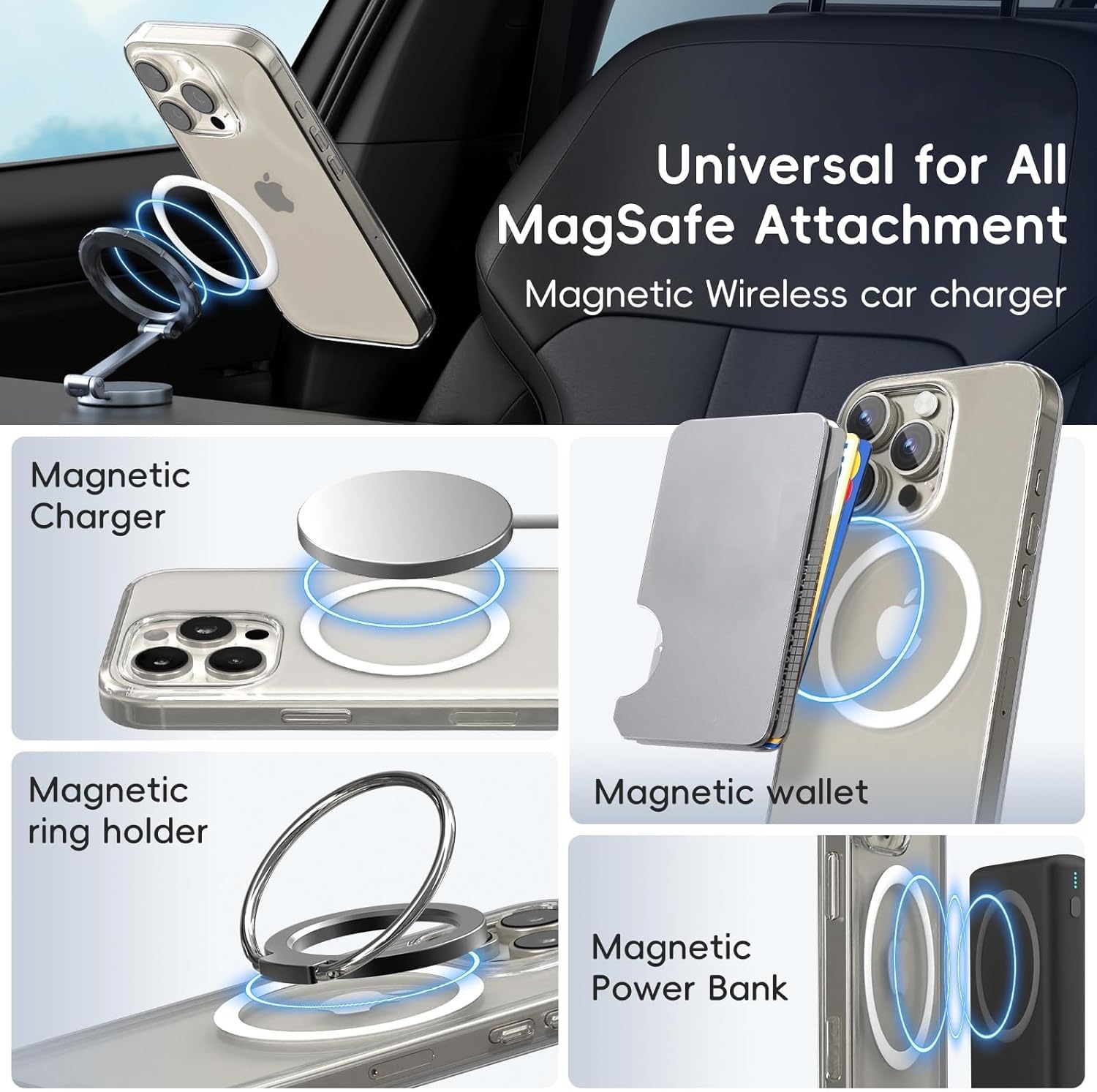 MagSafe Ring Sticker | Magnetic Metal Plate (Pack of 2 - Black & White)