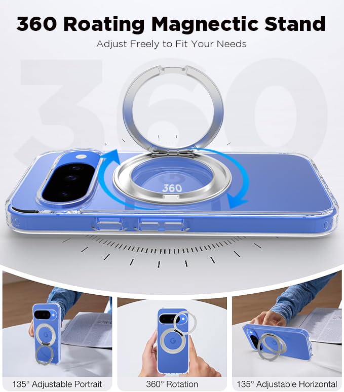 Google Pixel 10 / 10 Pro Ring Stand Back Cover Case | Clear Hybrid - Clear Smoke Magnetic