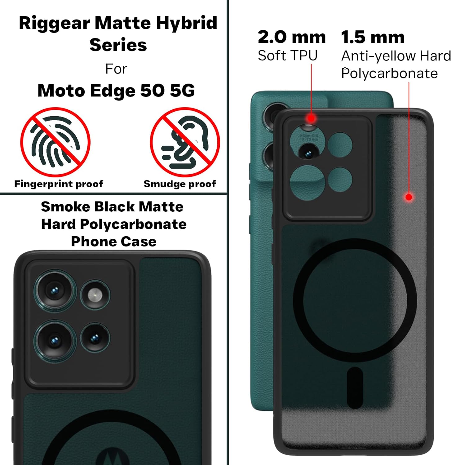 Motorola Edge 50 Back Cover Case | Sleek Hybrid - Matte Black Magnetic