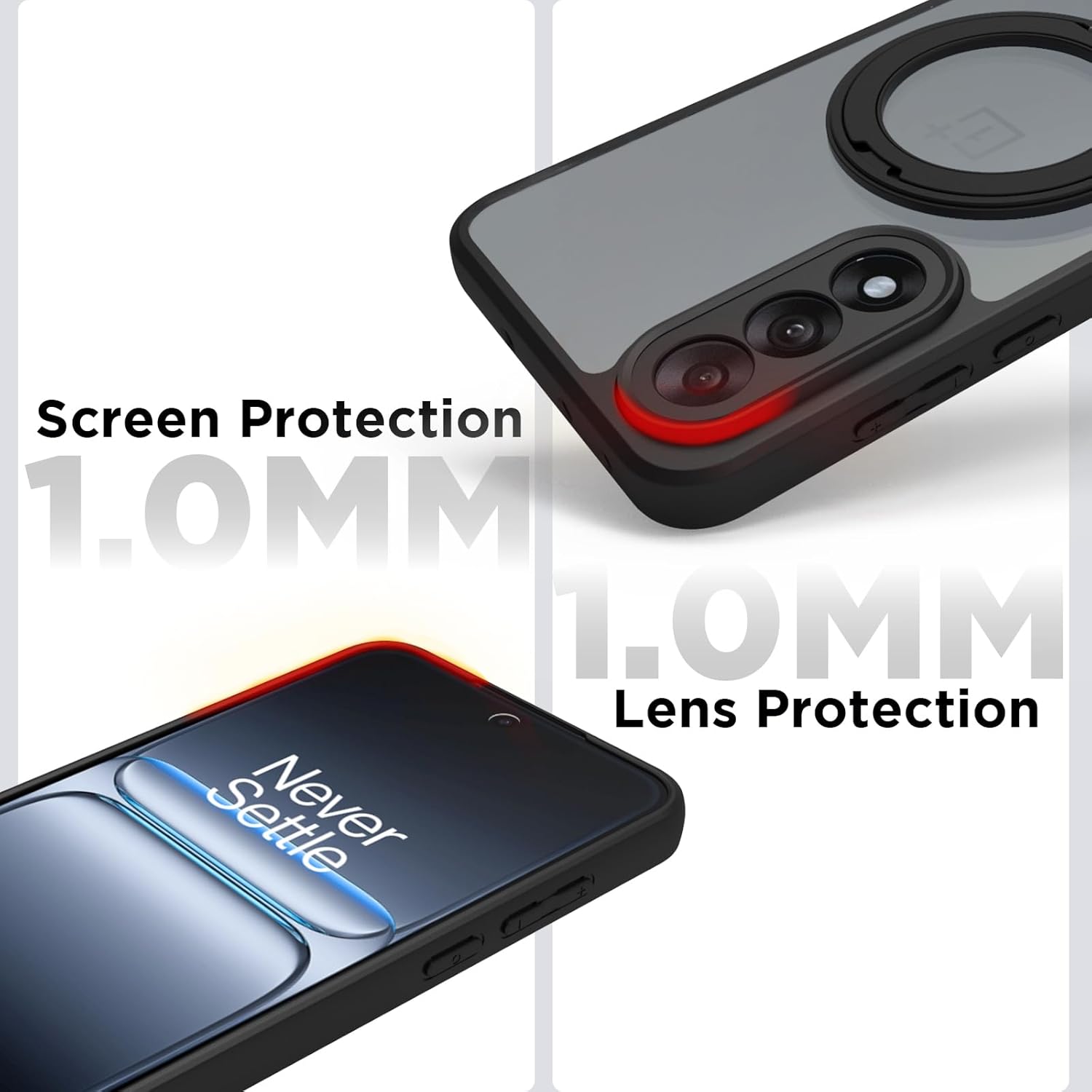 OnePlus Nord 5 5G Ring Stand Back Cover Case | Sleek Hybrid - Matte Black Magnetic