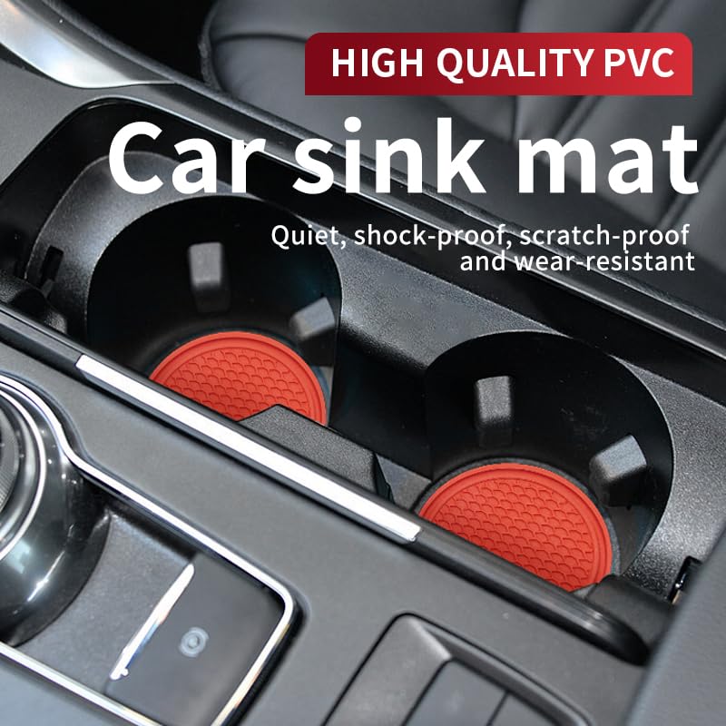 Universal Cup Holder Coasters | Anti-Slip Washable Car Cup Holder Inserts - Red