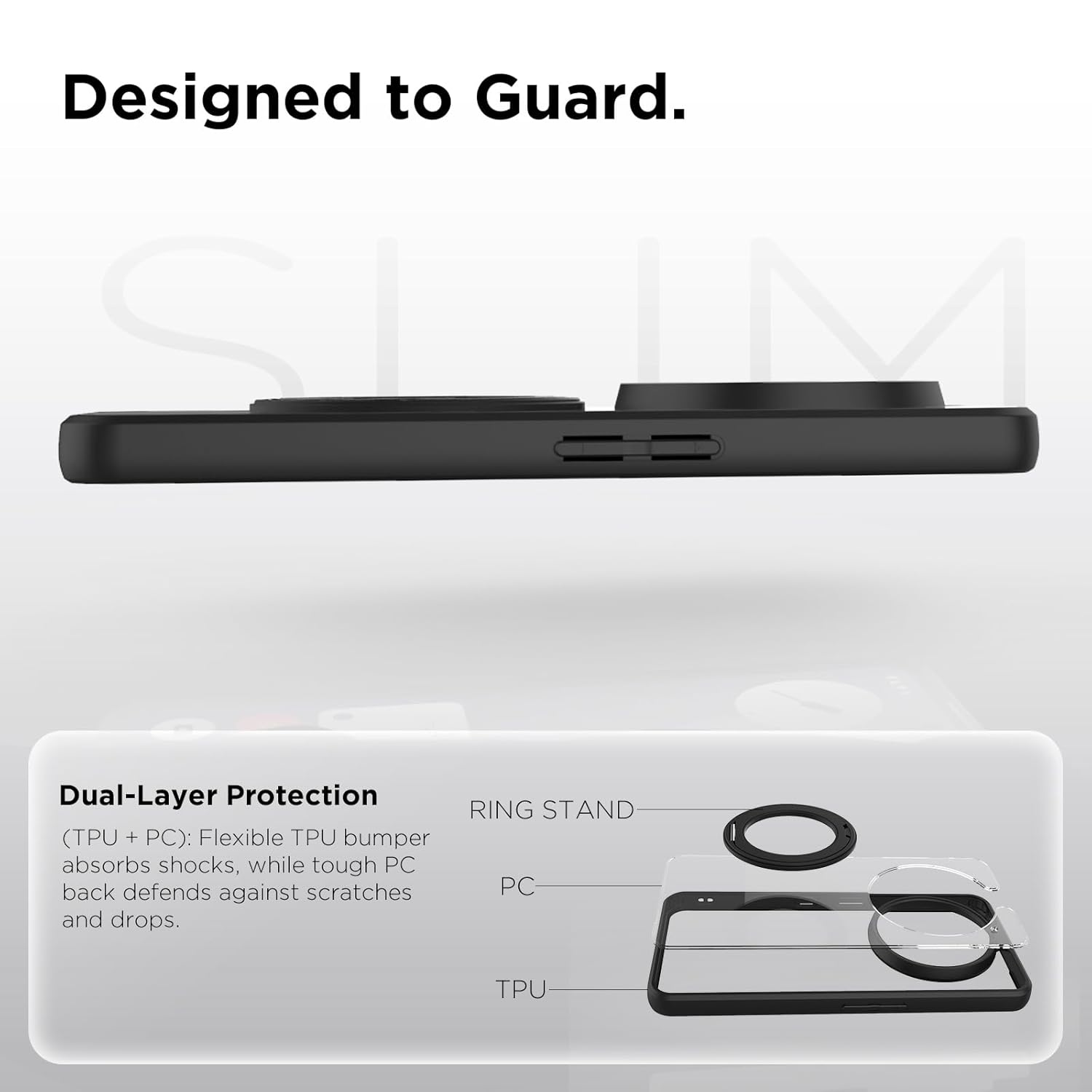 Nothing Phone 3a Pro Ring Stand Back Cover Case | Clear Hybrid - Clear Black Magnetic