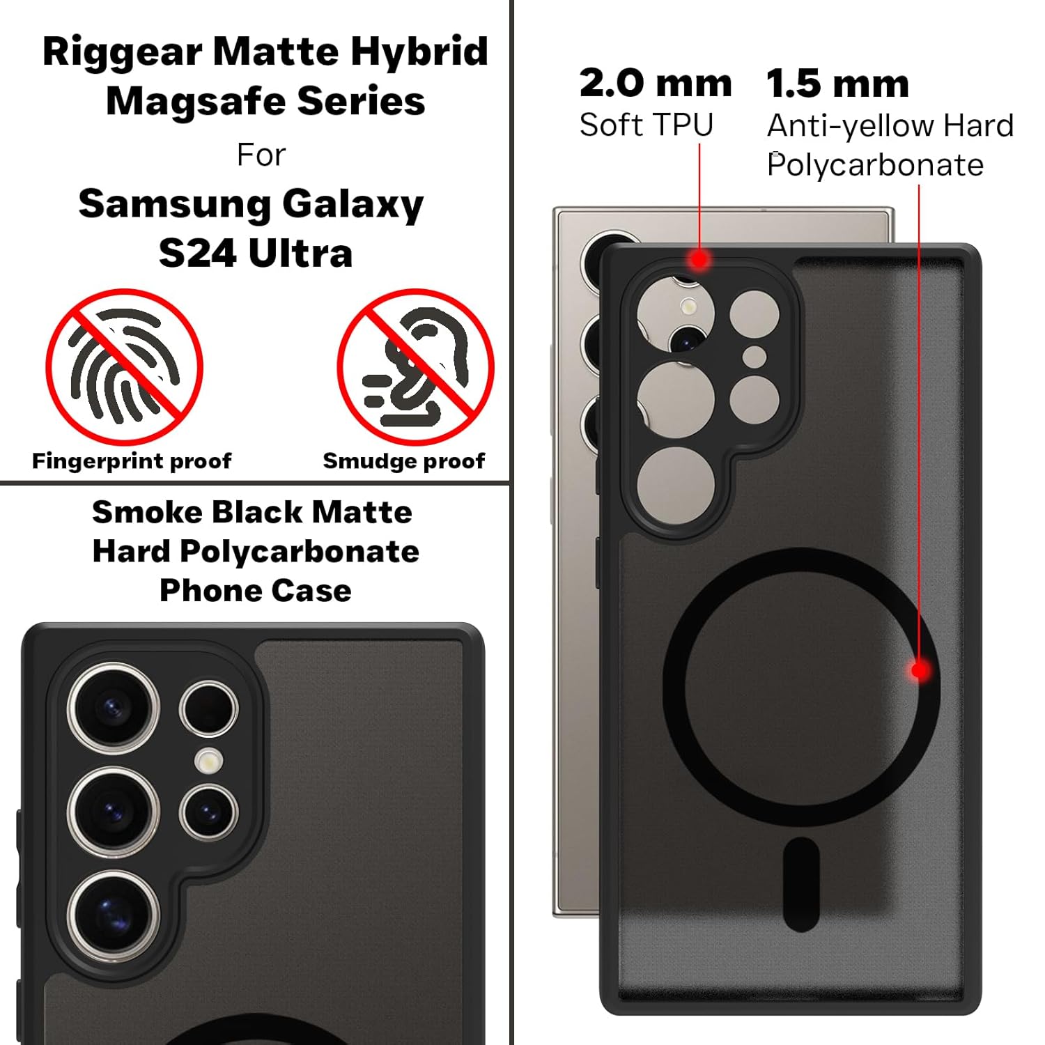 Samsung Galaxy S24 Ultra Back Cover Case | Sleek Hybrid - Matte Black Magnetic