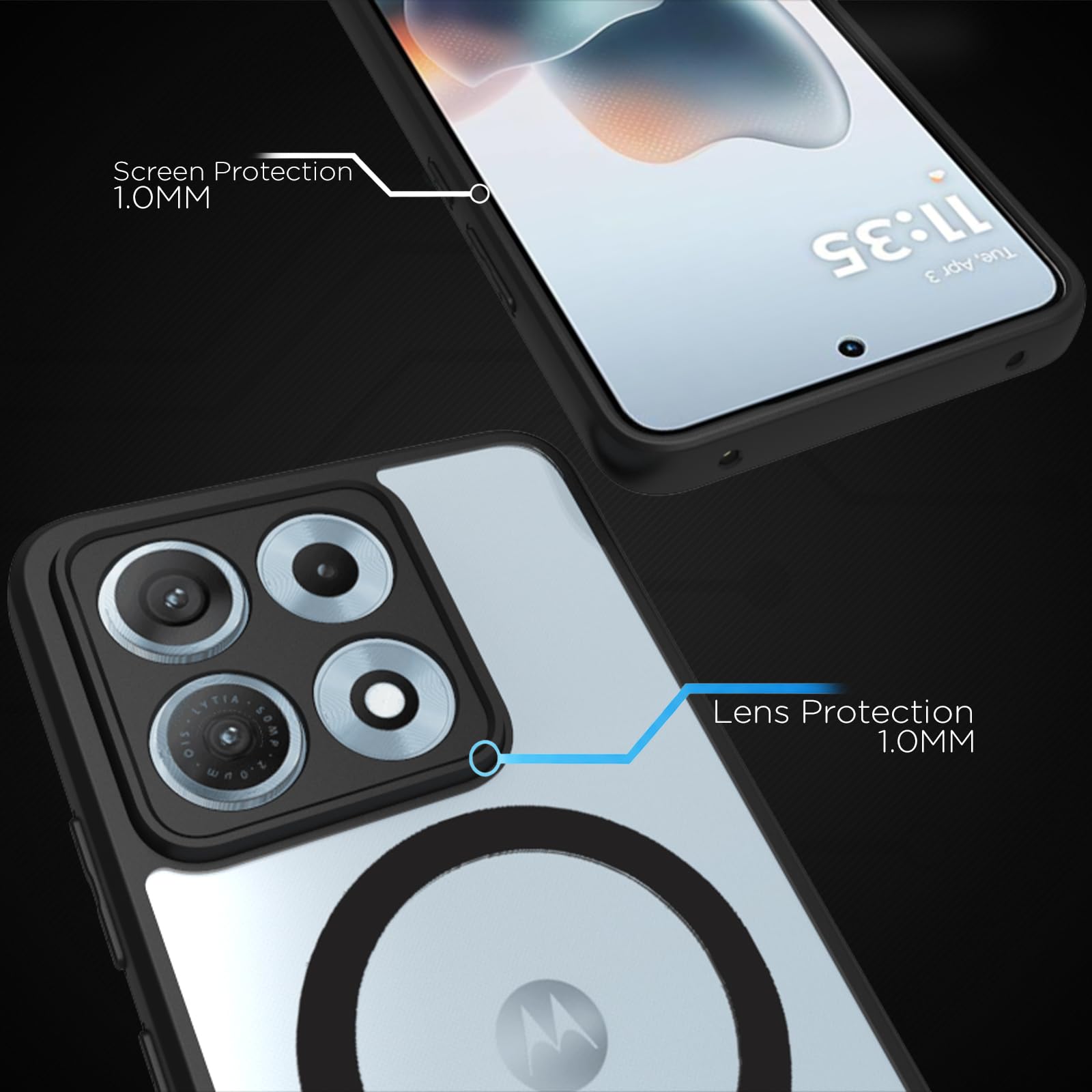 Motorola Edge 70 Max Back Cover Case | Sleek Hybrid - Clear Black Magnetic