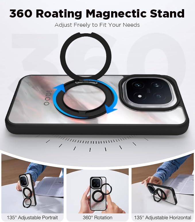 iQOO 15 5G Ring Stand Back Cover Case | Sleek Hybrid - Matte Black Ring Stand