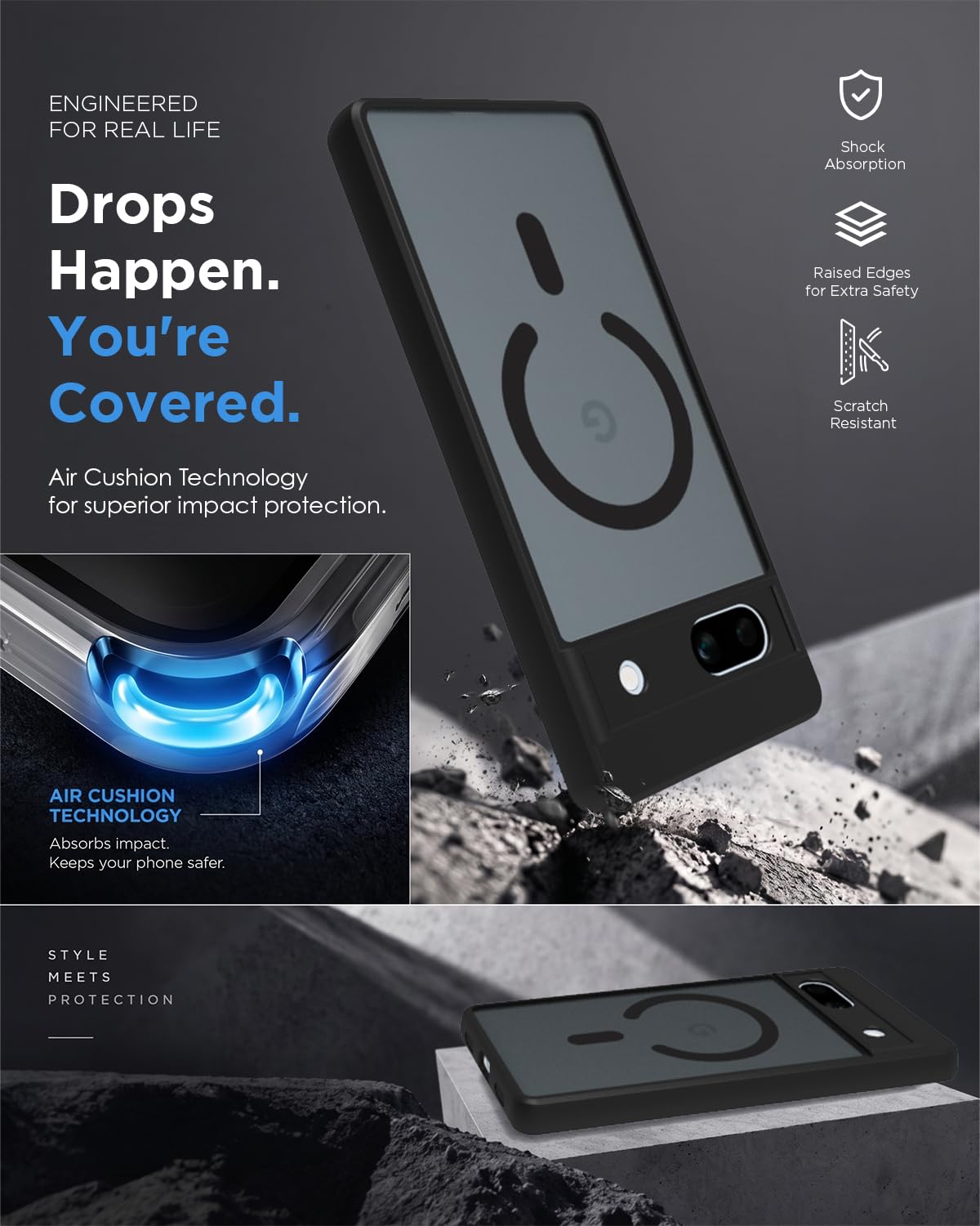 Google Pixel 7A Back Cover Case | Sleek Hybrid - Matte Black Magnetic