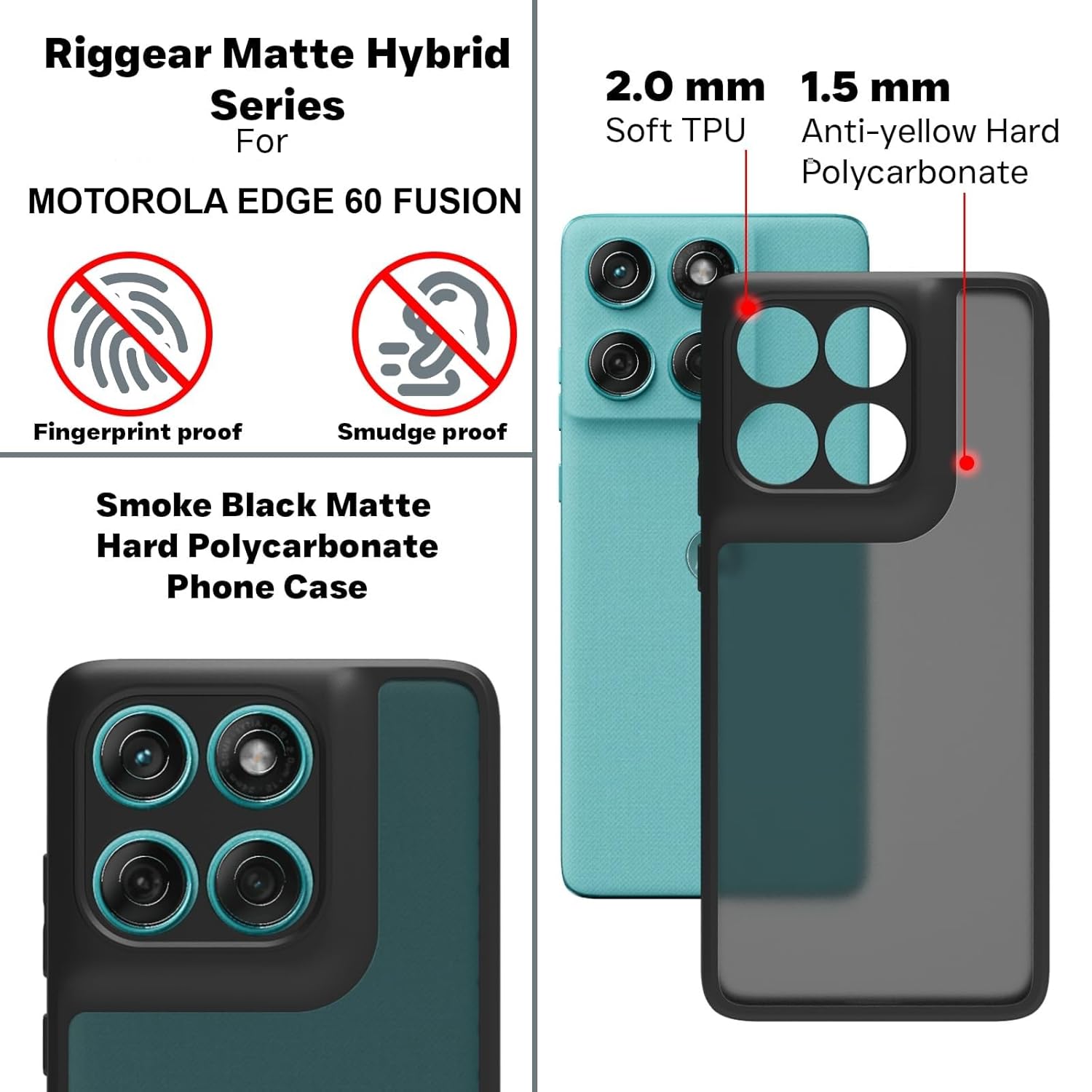 Moto Edge 60 / Edge 60 Fusion 5G Back Cover Case | Sleek Hybrid - Matte Black