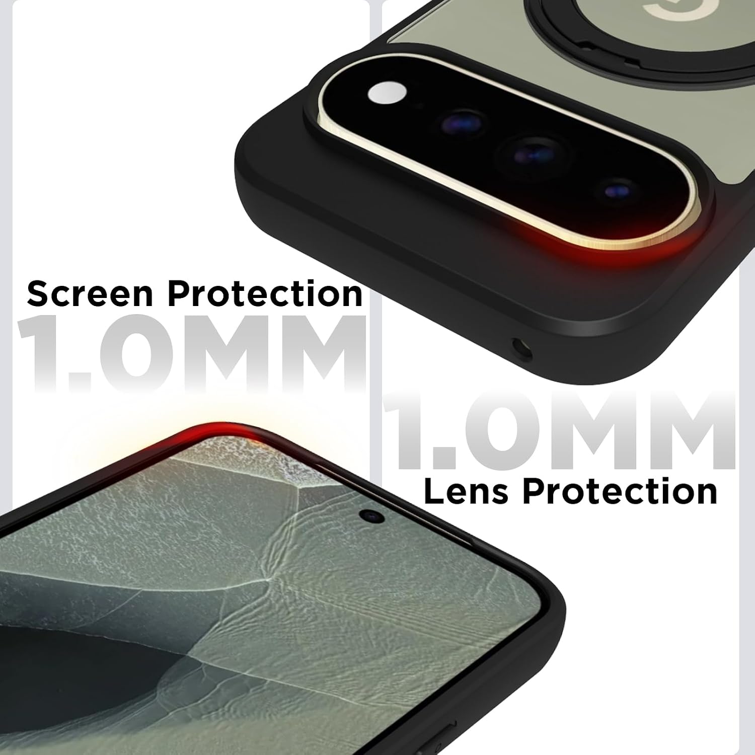 Google Pixel 11 Pro XL Ring Stand Back Cover Case| Sleek Hybrid - Matte Black Magnetic