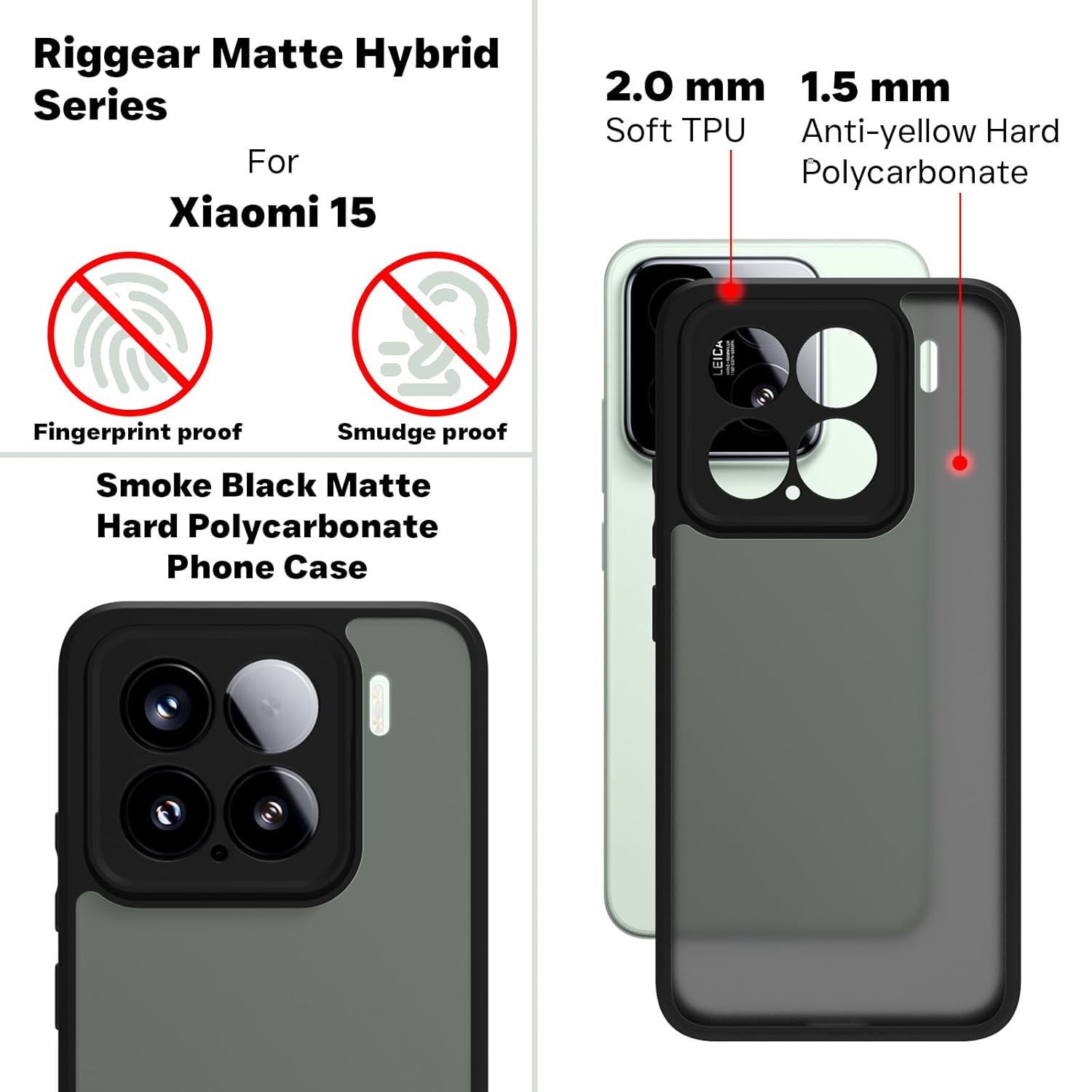 Xiaomi 15 Back Cover Case | Sleek Hybrid - Matte Black