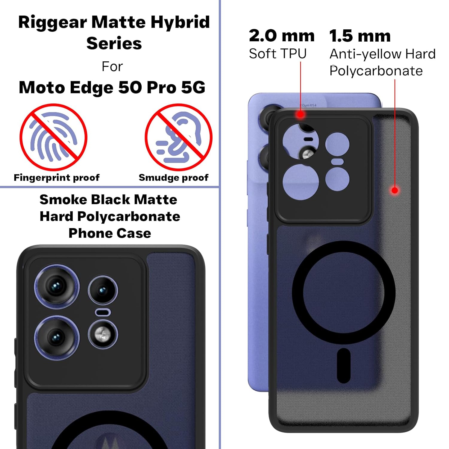 Motorola Moto Edge 50 Pro 5G Back Cover Case | Sleek Hybrid - Matte Black Magnetic
