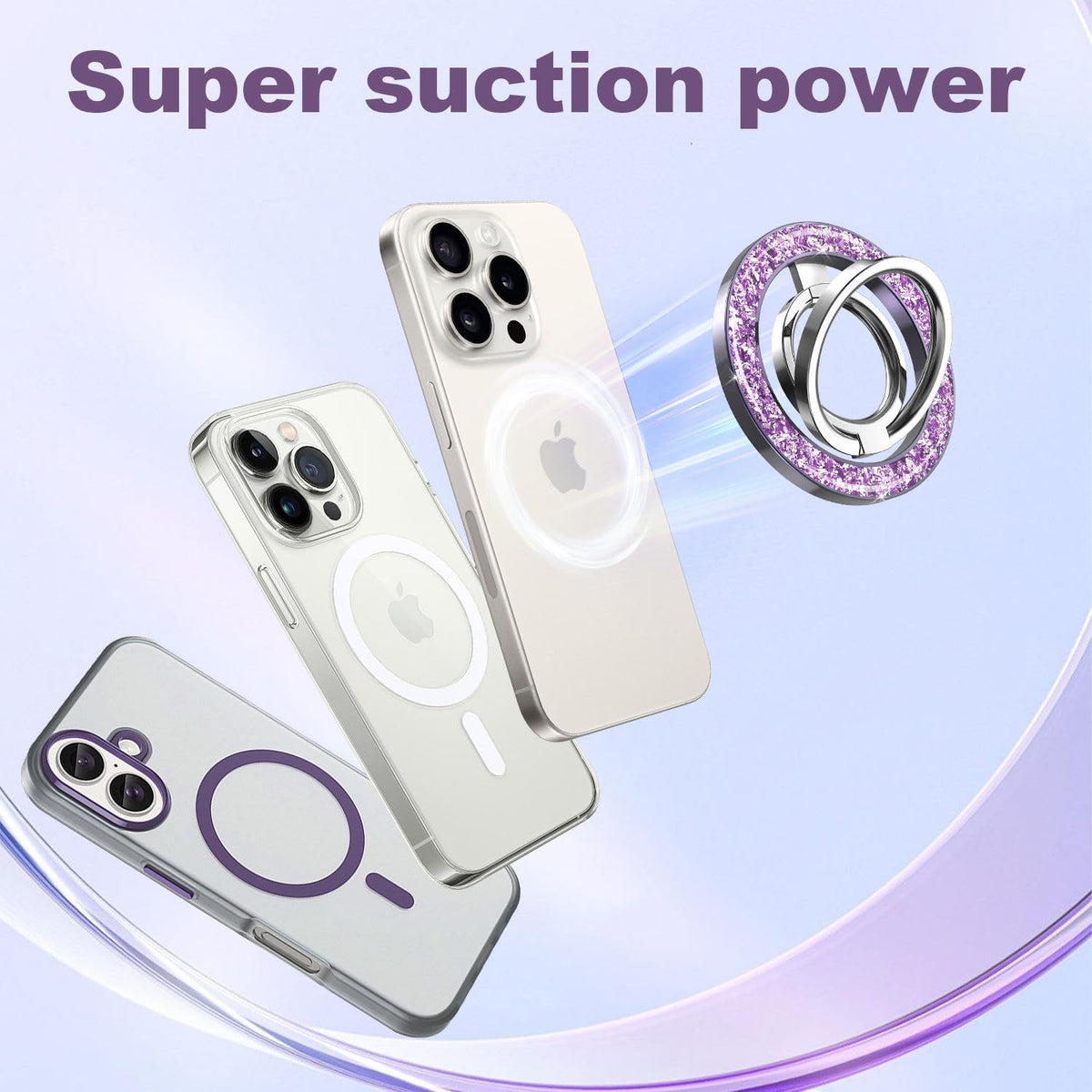 Magnetic Phone Grip & Stand | 2-in-1 Dual Ring Holder - Purple Sparkle