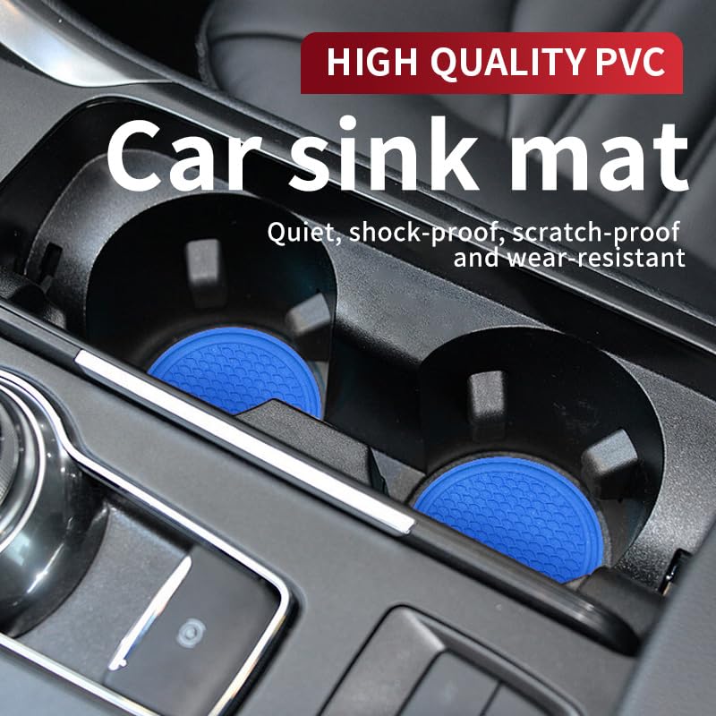 Universal Cup Holder Coasters | Anti-Slip Washable Car Cup Holder Inserts - Blue
