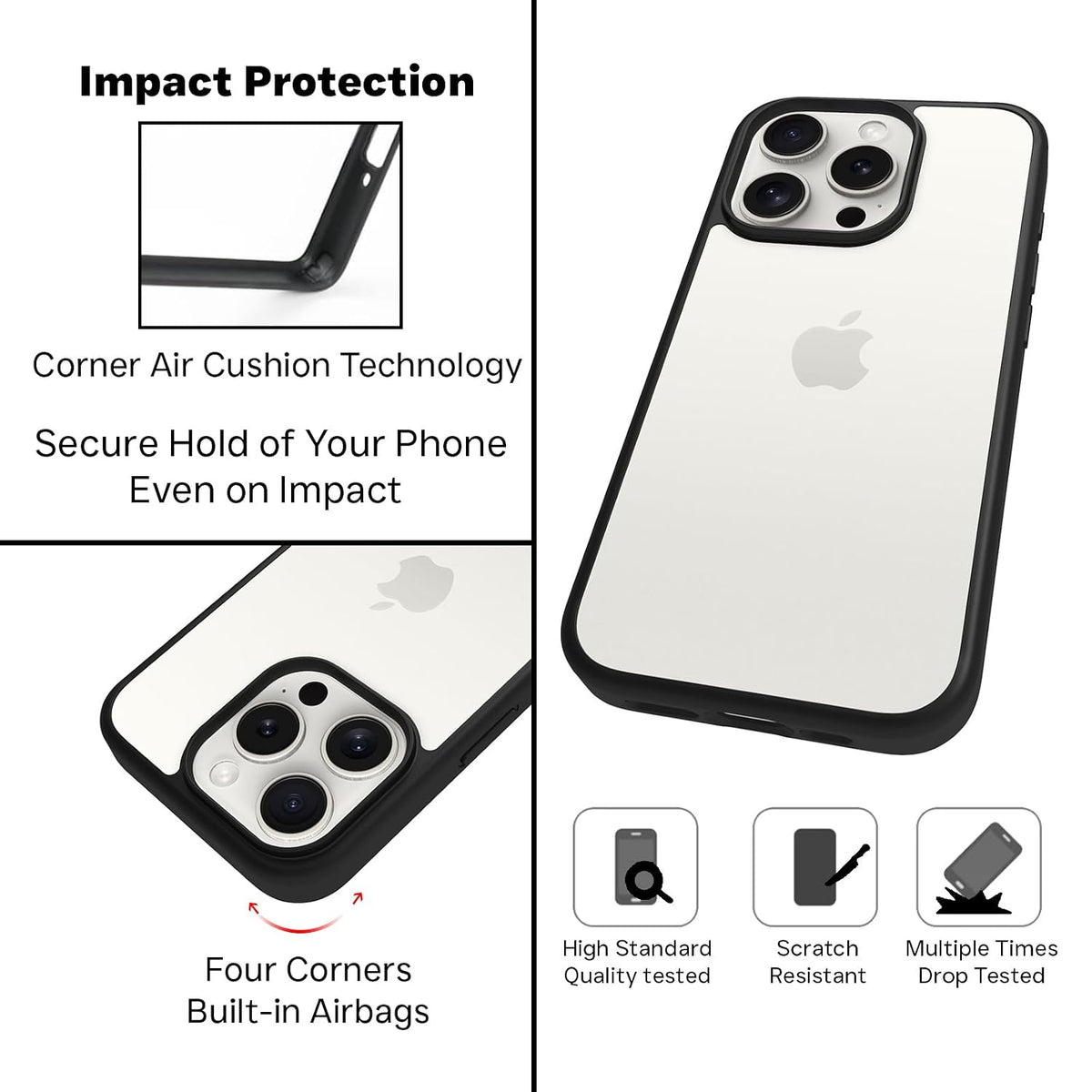 iPhone 15 Pro Back Cover Case | Sleek Hybrid - Clear Black