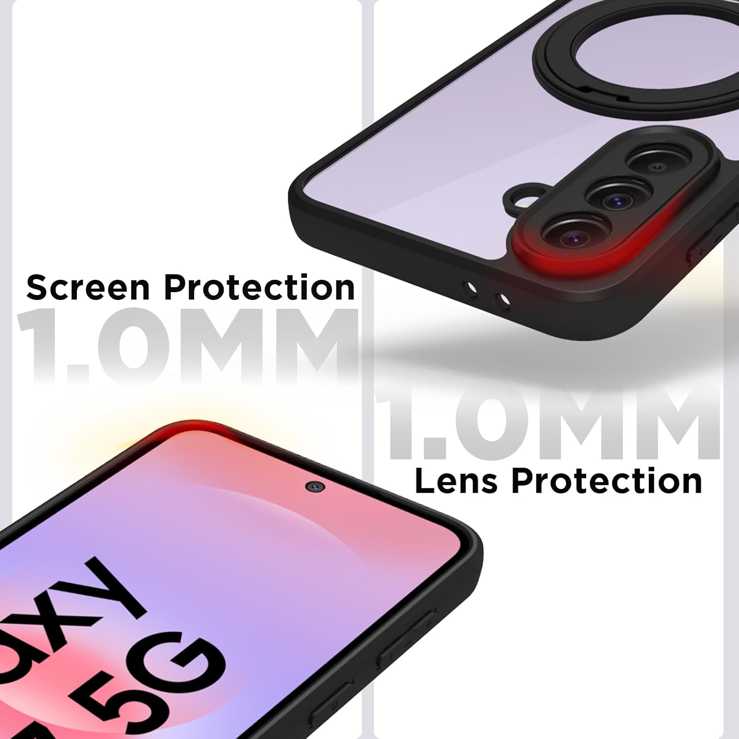 Samsung Galaxy A37 Ring Stand Back Cover Case | Sleek Hybrid - Clear Black Ring Stand