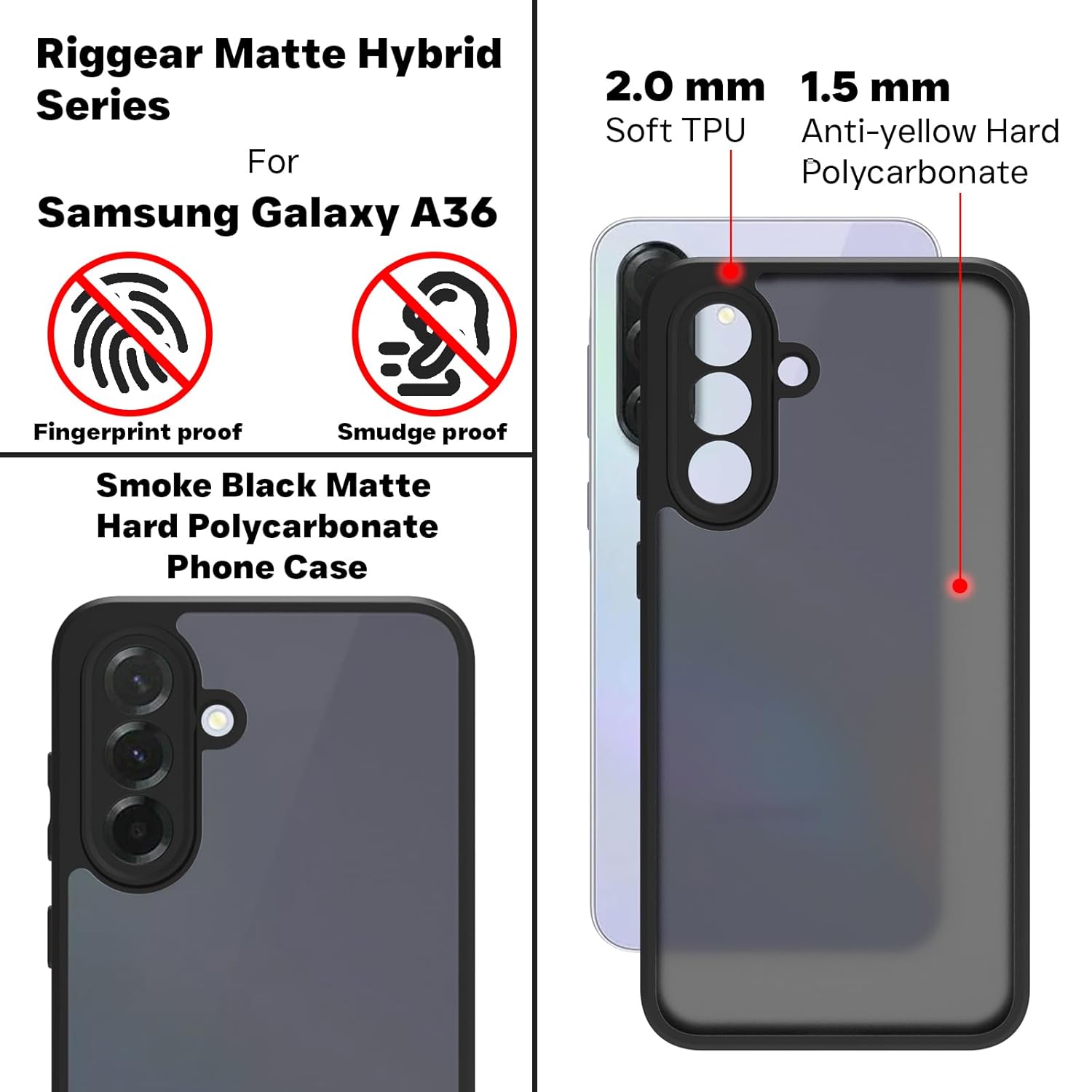 Samsung Galaxy A36 5G Back Cover Case | Sleek Hybrid - Matte Black