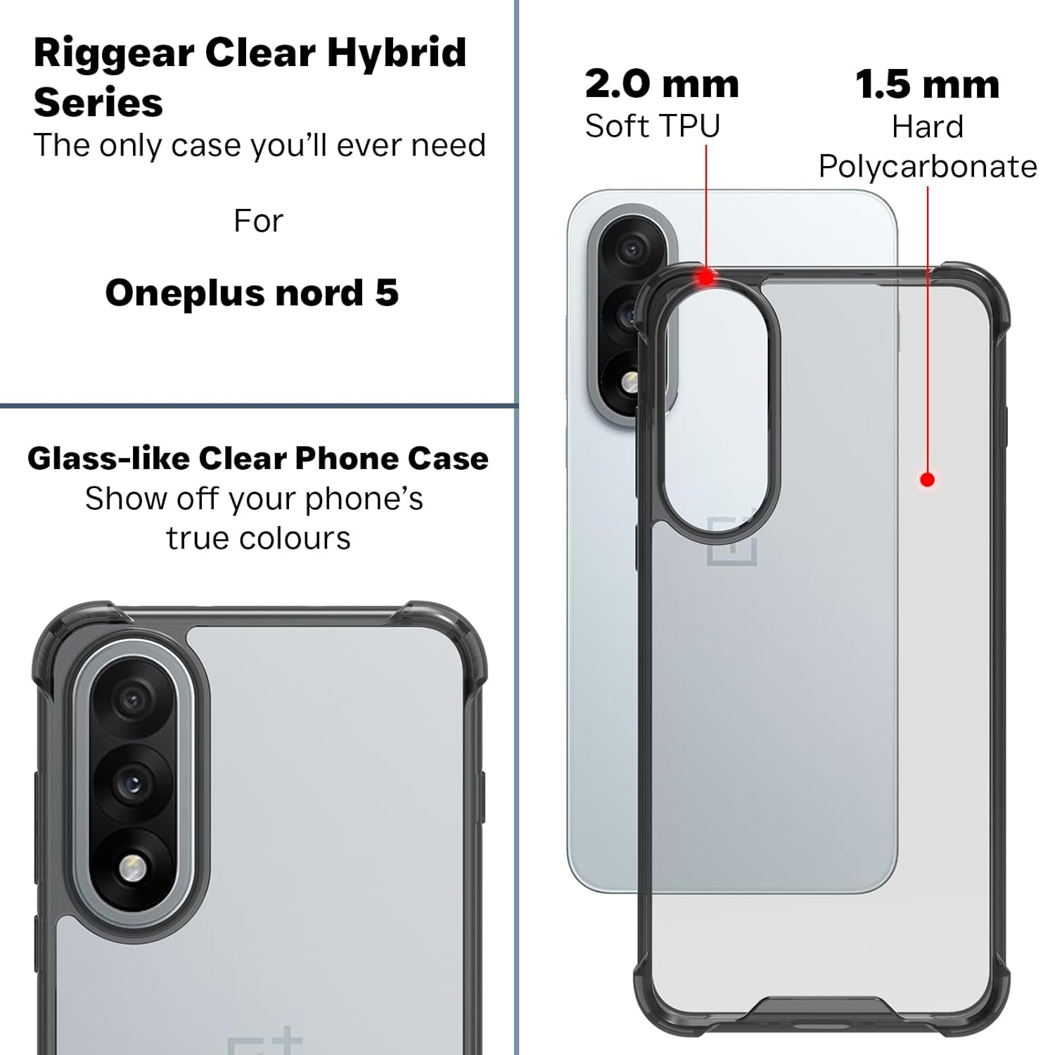 OnePlus Nord 5 5G Back Cover Case | Clear Hybrid - Clear Smoke