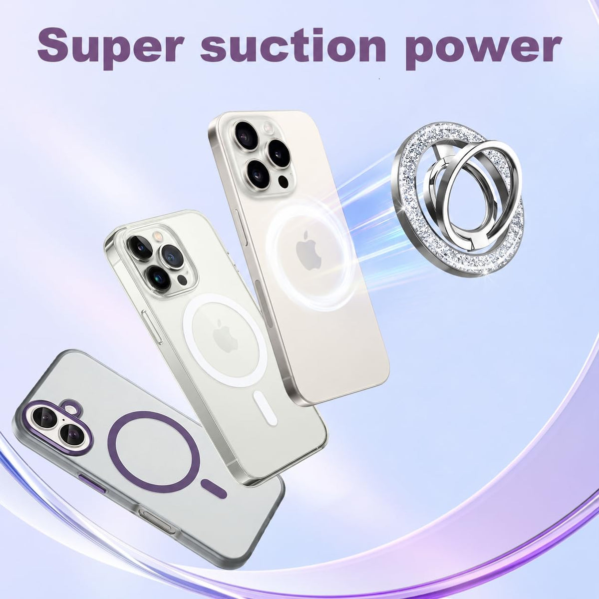 Magnetic Phone Grip & Stand | 2-in-1 Dual Ring Holder - Silver Sparkle