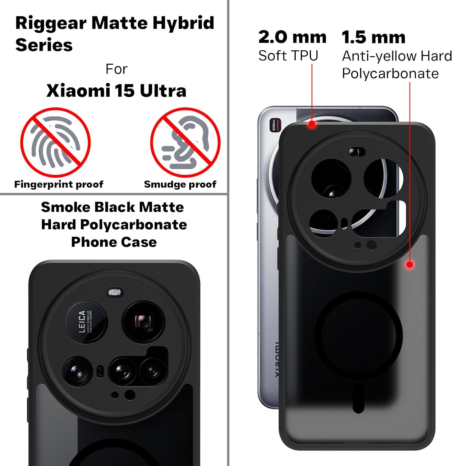 Xiaomi 15 Ultra Back Cover Case | Sleek Hybrid - Matte Black Magnetic