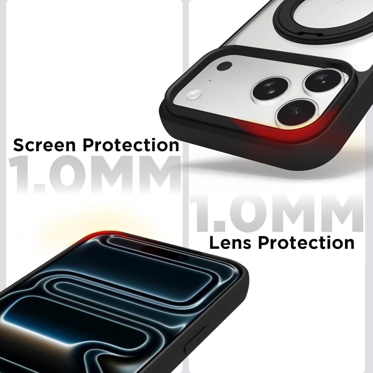iPhone 18 Pro Max/iPhone 17 Pro Max Ring Stand Back Cover Case | Tough Hybrid - Clear Black Magnetic