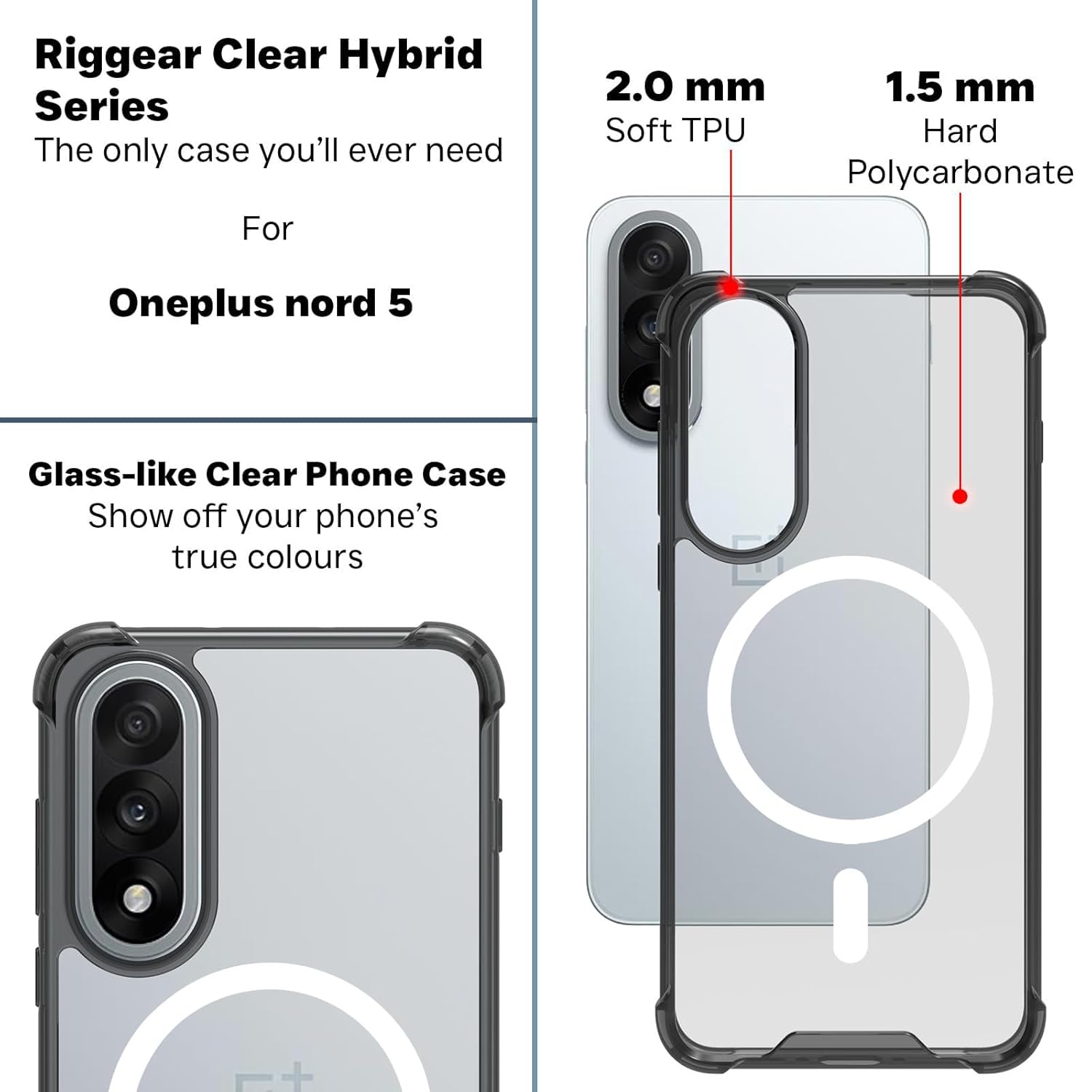 OnePlus Nord 5 5G Back Cover Case | Clear Hybrid - Clear Smoke Magnetic