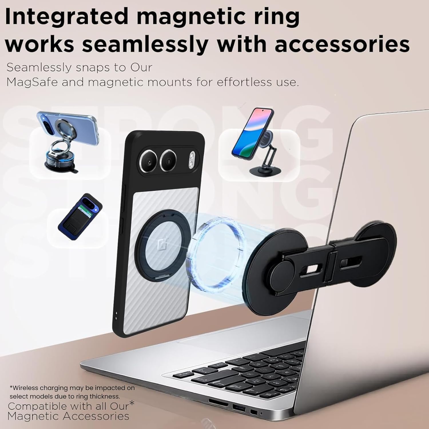 OnePlus Nord 4 5G Ring Stand Back Cover Case | Clear Hybrid - Clear Black Magnetic