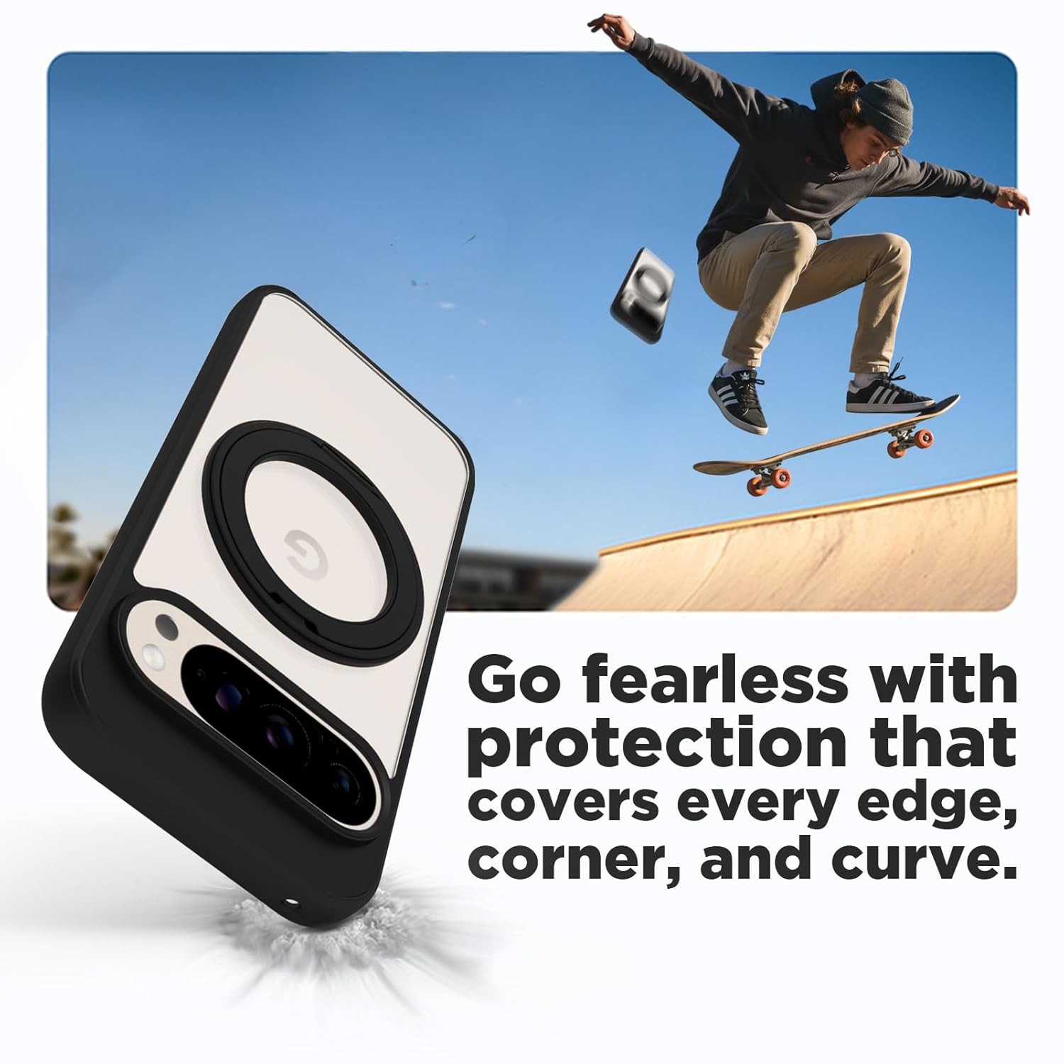 Google Pixel 9 / Pixel 9 Pro Ring Stand Back Cover Case | Sleek Hybrid - Clear Black Ring Stand