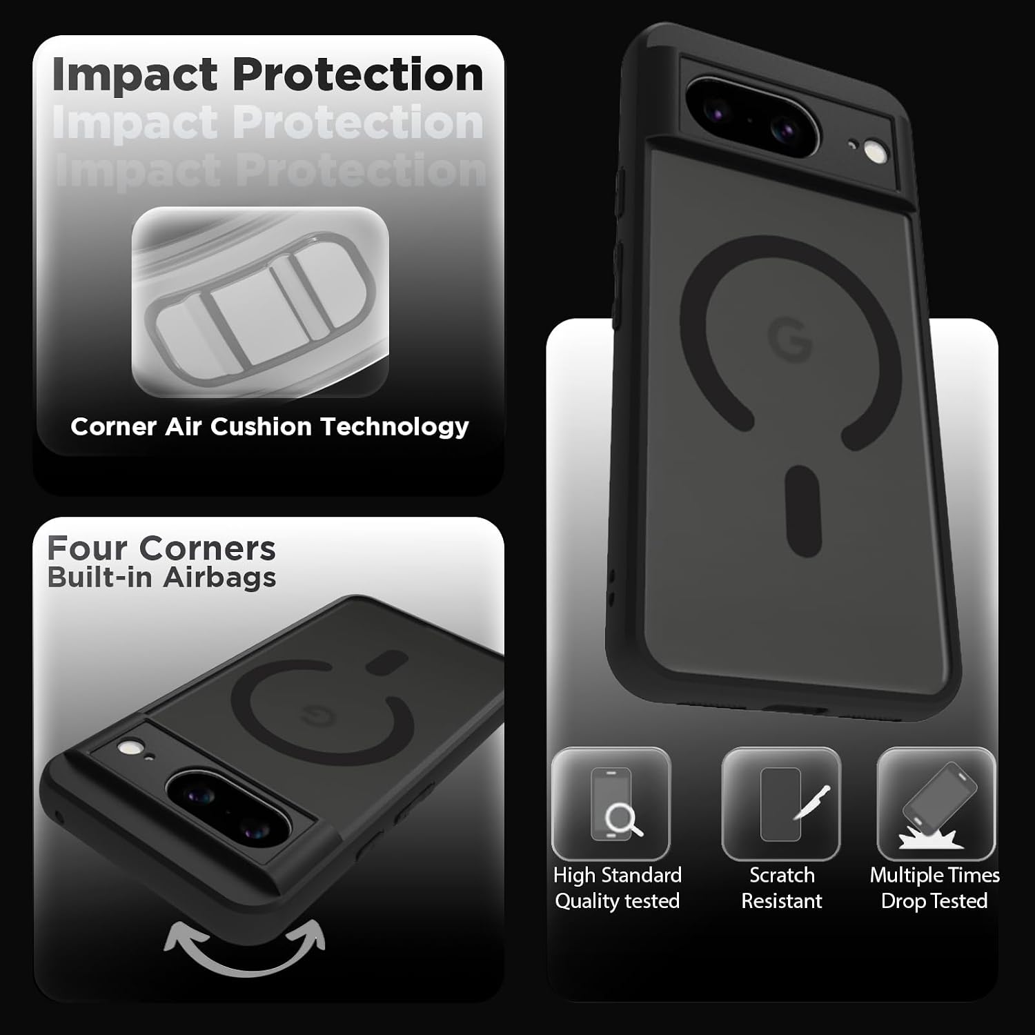 Google Pixel 8 Back Cover Case | Sleek Hybrid - Matte Black Magnetic
