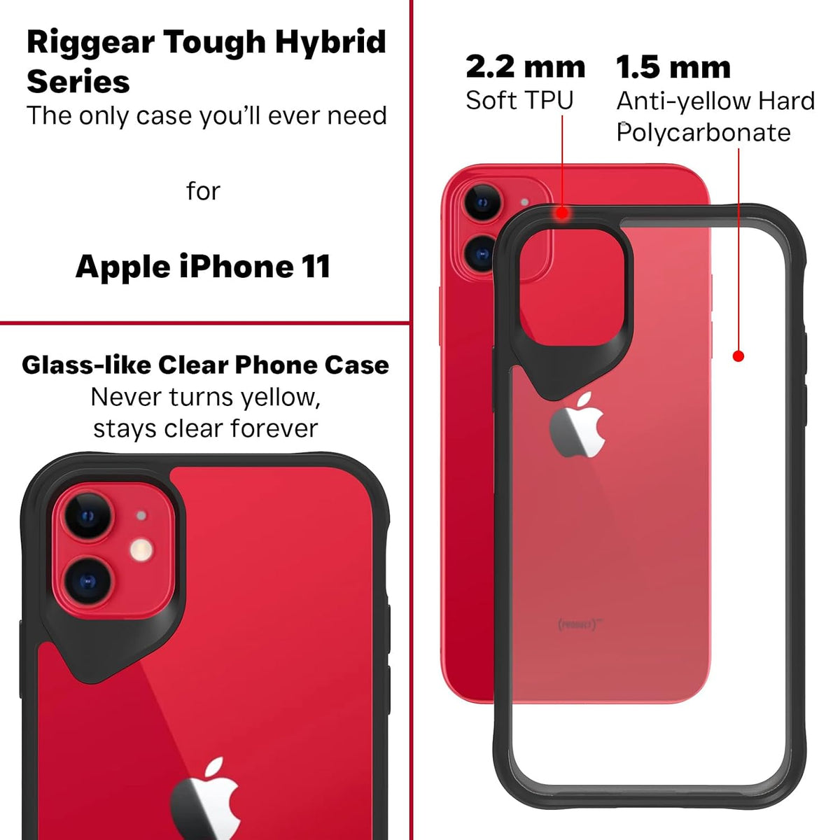 iPhone 11  Back Cover Case | Tough Hybrid - Clear Black