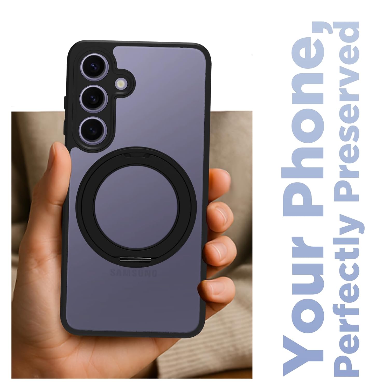 Samsung Galaxy S24 Ring Stand Back Cover Case | Sleek Hybrid - Clear Black Magnetic