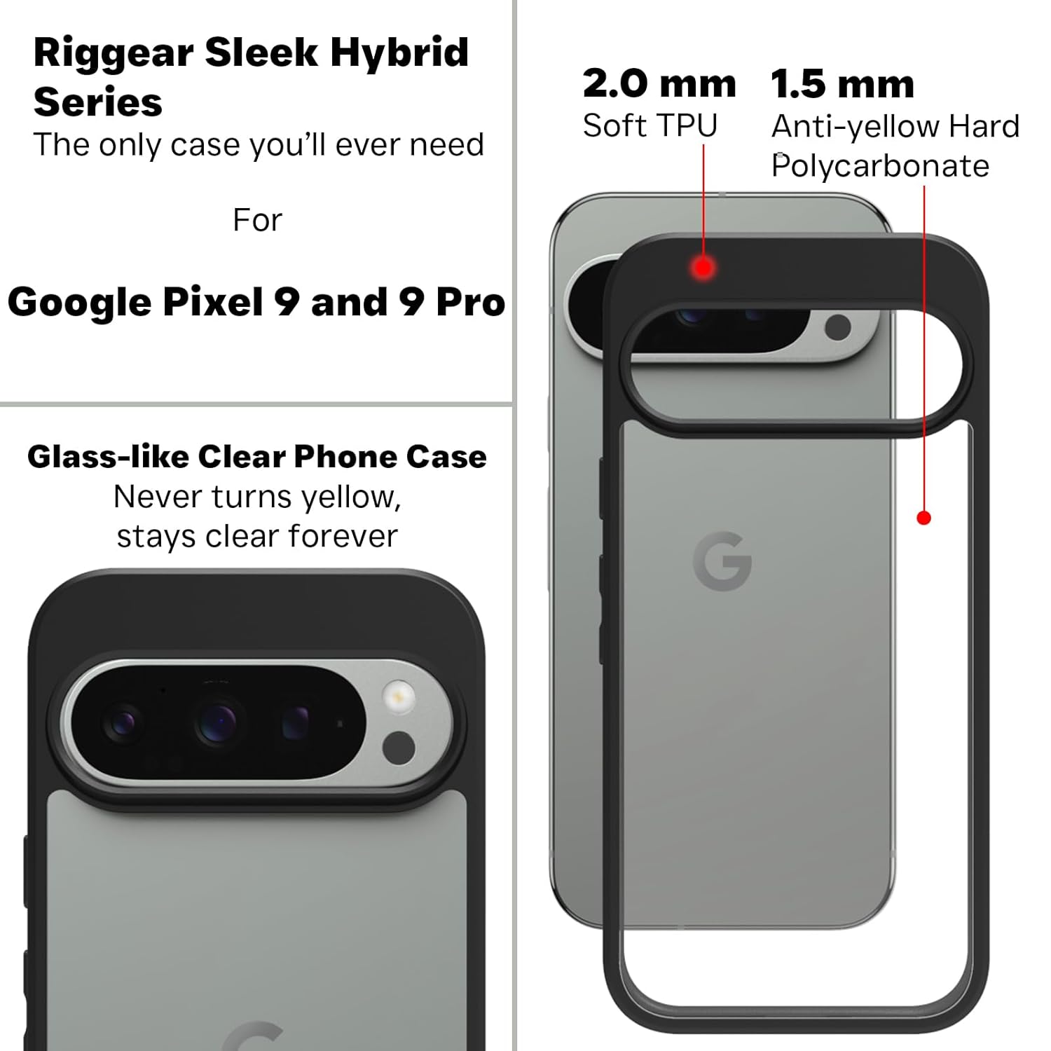Google Pixel 9 / Pixel 9 Pro Back Cover Case | Sleek Hybrid - Black
