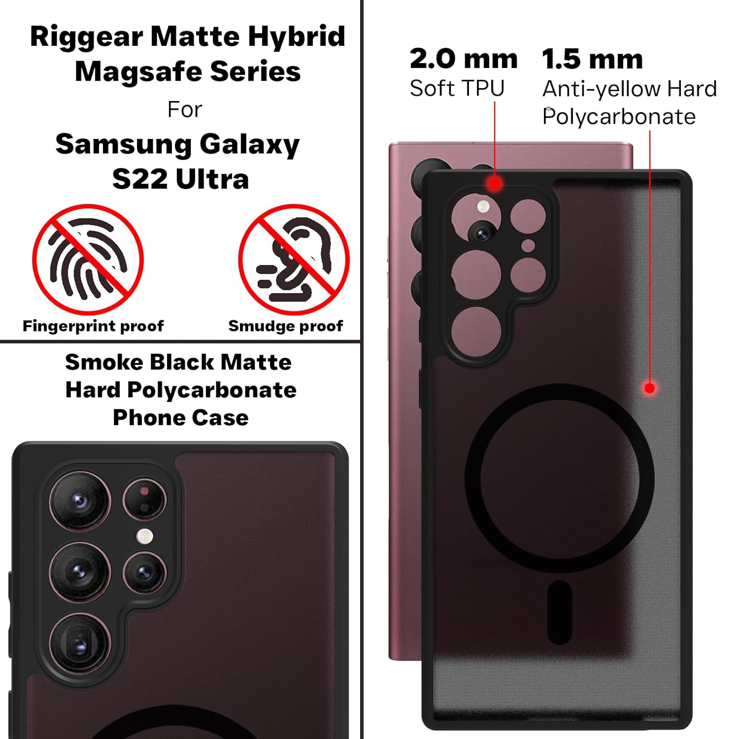 Samsung Galaxy S22 Ultra Back Cover Case | Sleek Hybrid - Matte Black Magnetic