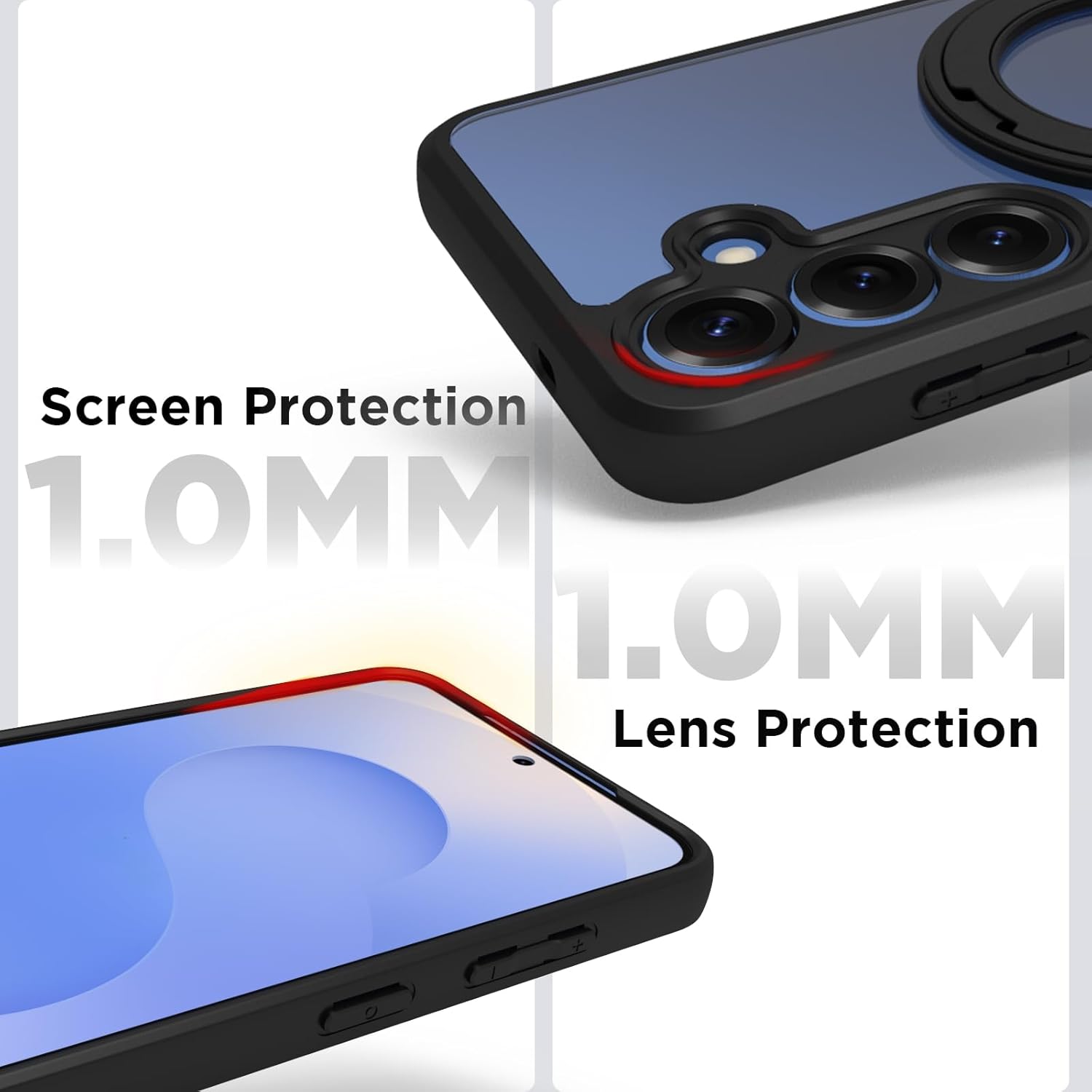 Samsung Galaxy S25 Ring Stand Back Cover Case | Clear Hybrid - Clear Black Magnetic