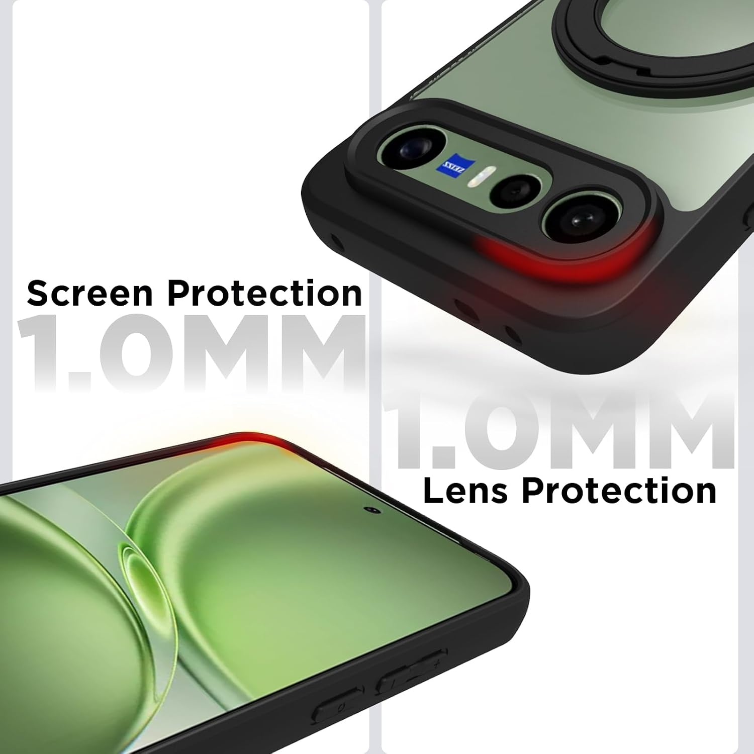 Vivo X300 FE Ring Stand Back Cover Case | Clear Hybrid - Clear Black Magnetic