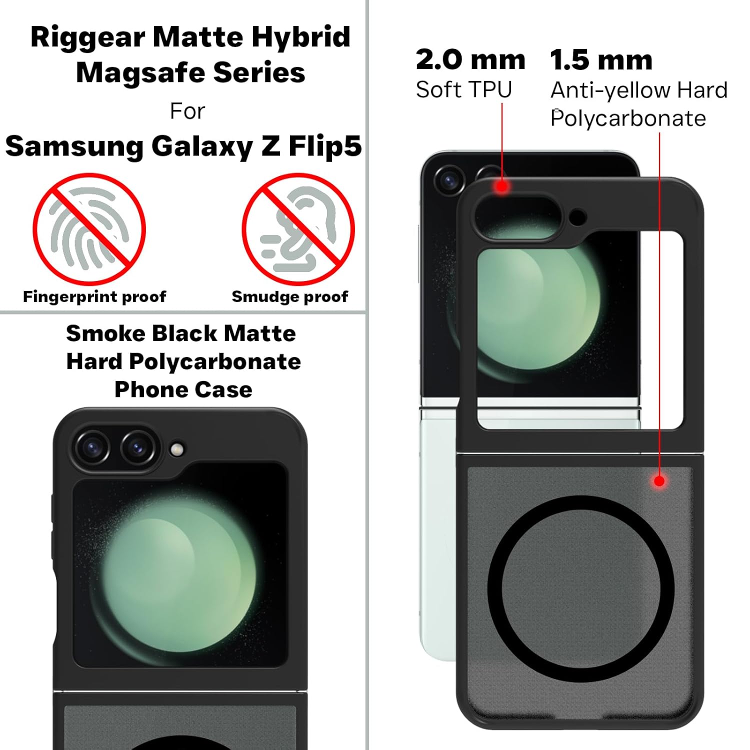 Samsung Galaxy Z Flip 5 Back Cover Case | Sleek Hybrid - Matte Black Magnetic