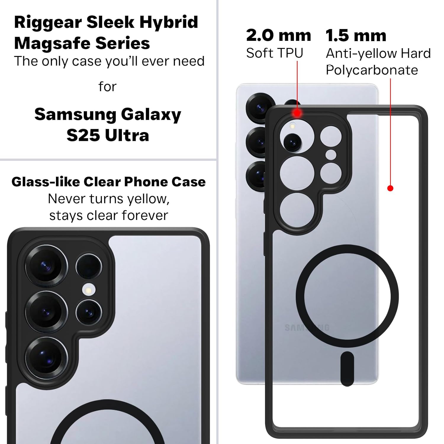 Samsung Galaxy S25 Ultra Back Cover Case | Clear Hybrid - Clear Black Magnetic