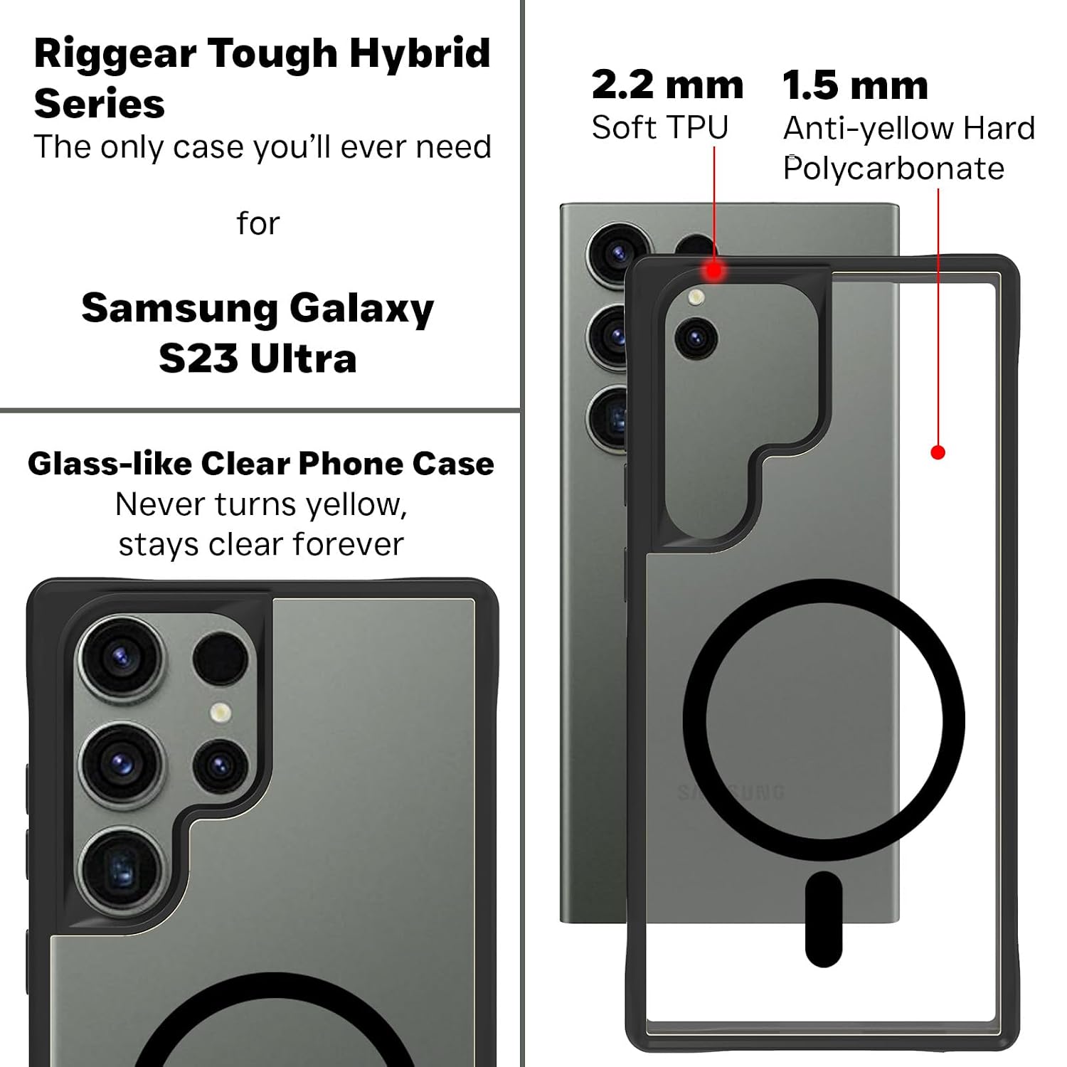 Samsung Galaxy S23 Ultra Back Cover Case | Sleek Hybrid - Matte Black Magnetic