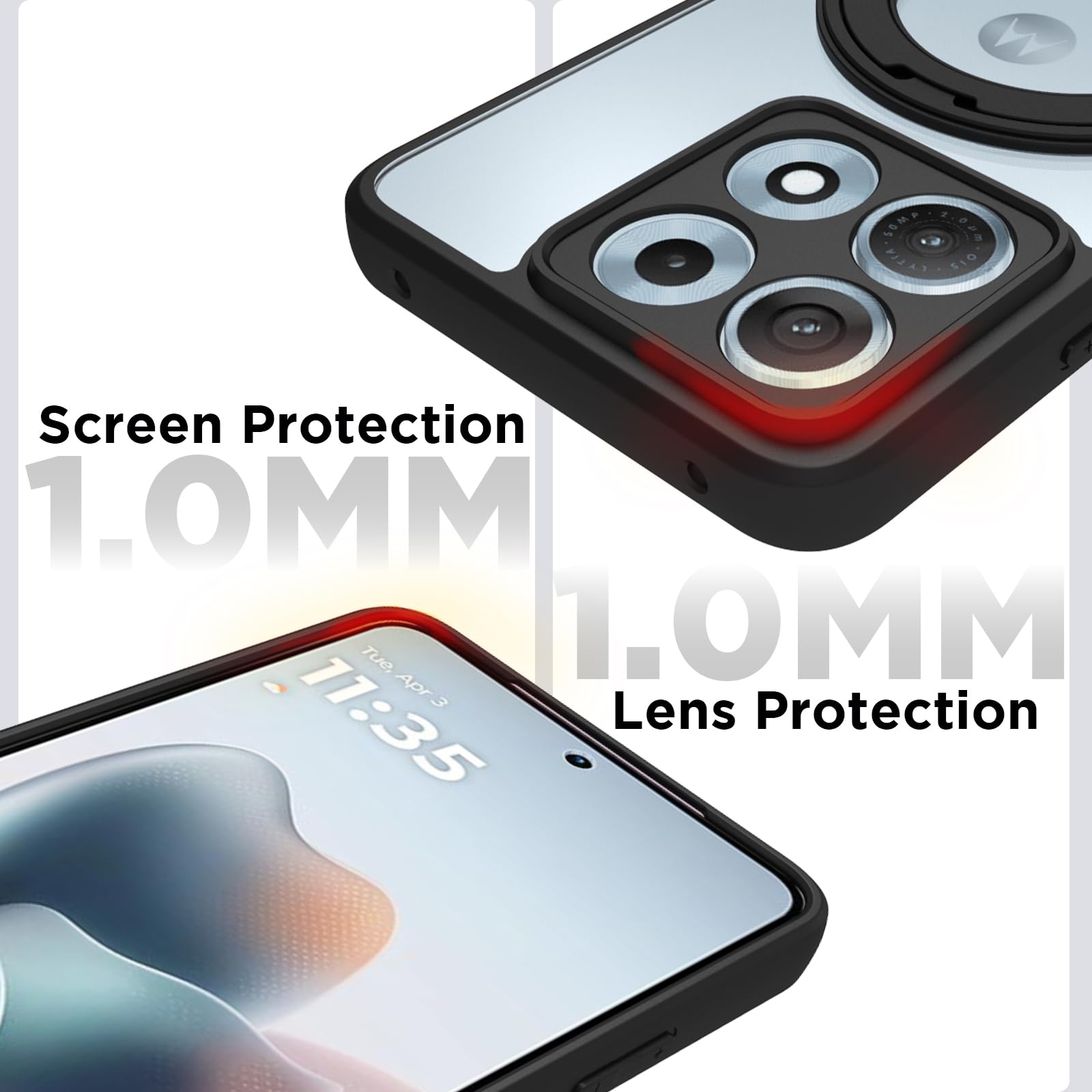 Motorola Edge 70 Max Ring Stand Back Cover Case| Sleek Hybrid - Clear Black Magnetic
