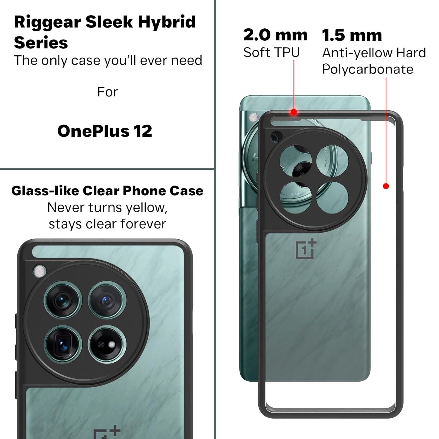 OnePlus 12 Back Cover Case | Sleek Hybrid - Clear Black