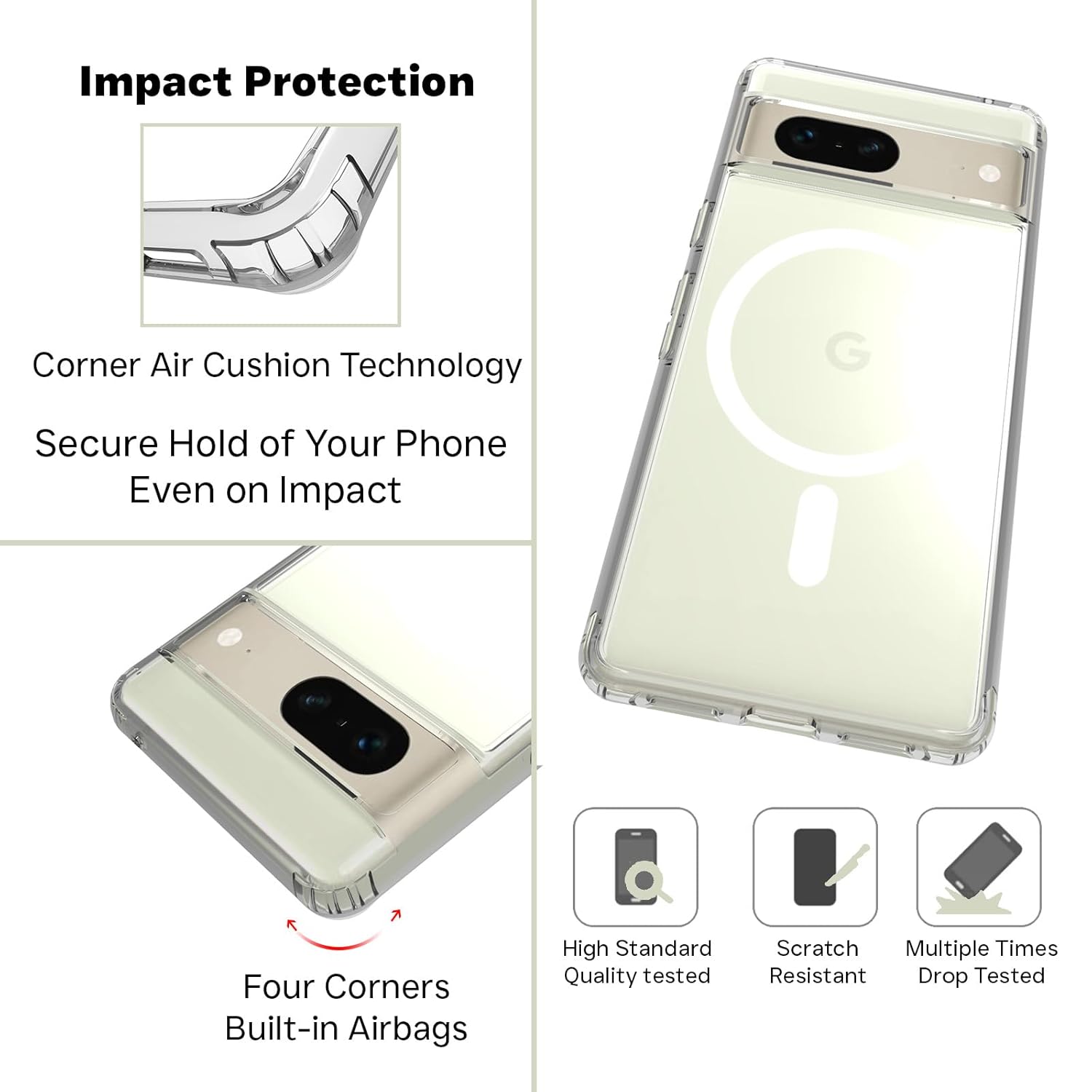Google Pixel 7 Back Cover Case | Clear Hybrid - Clear Magnetic