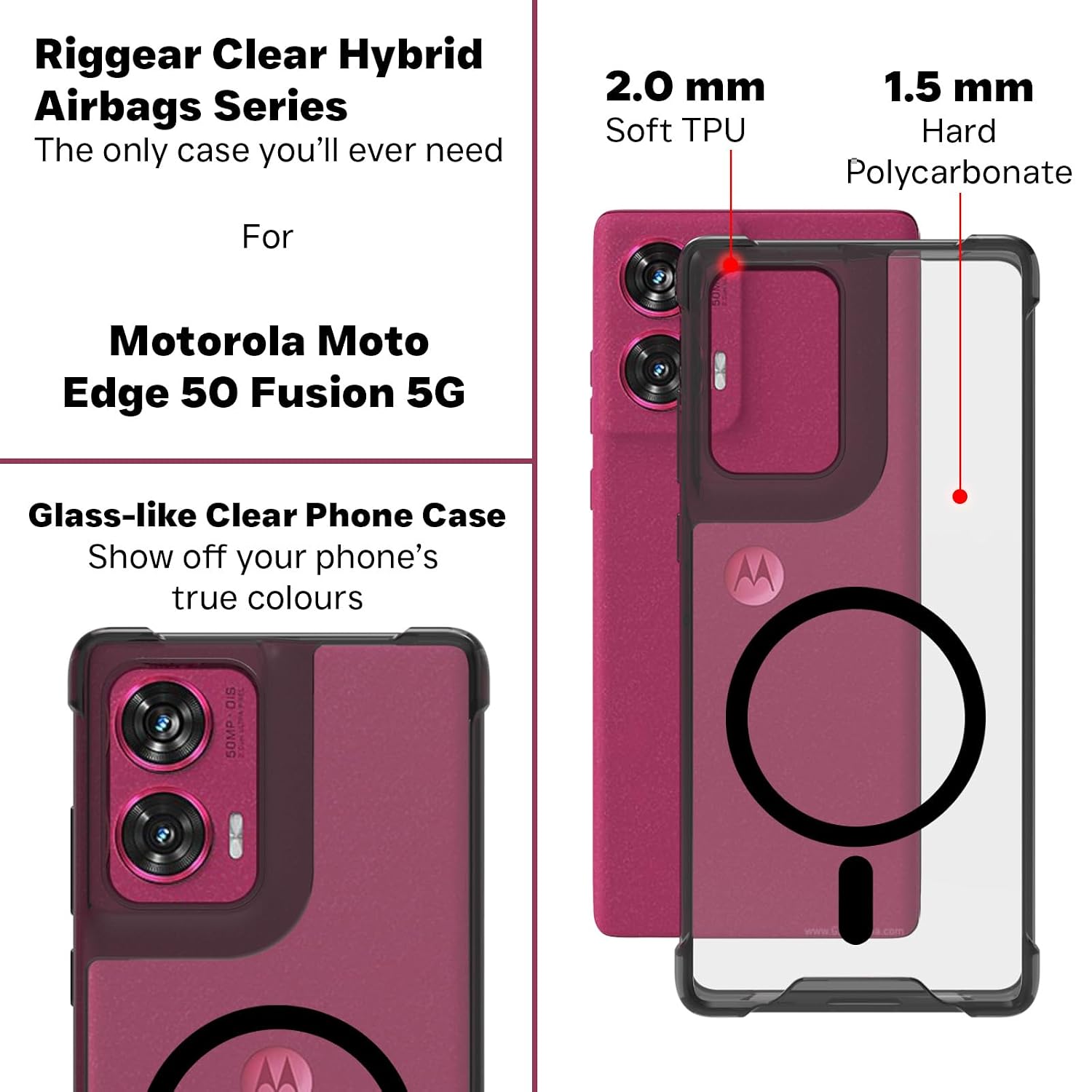Motorola Edge 50 Fusion Back Cover Case | Sleek Hybrid - Clear Black Magnetic