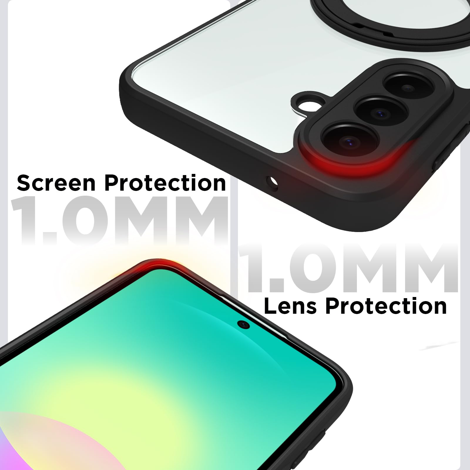 Samsung Galaxy A27 Ring Stand Back Cover Case | Sleek Hybrid - Clear Black Magnetic