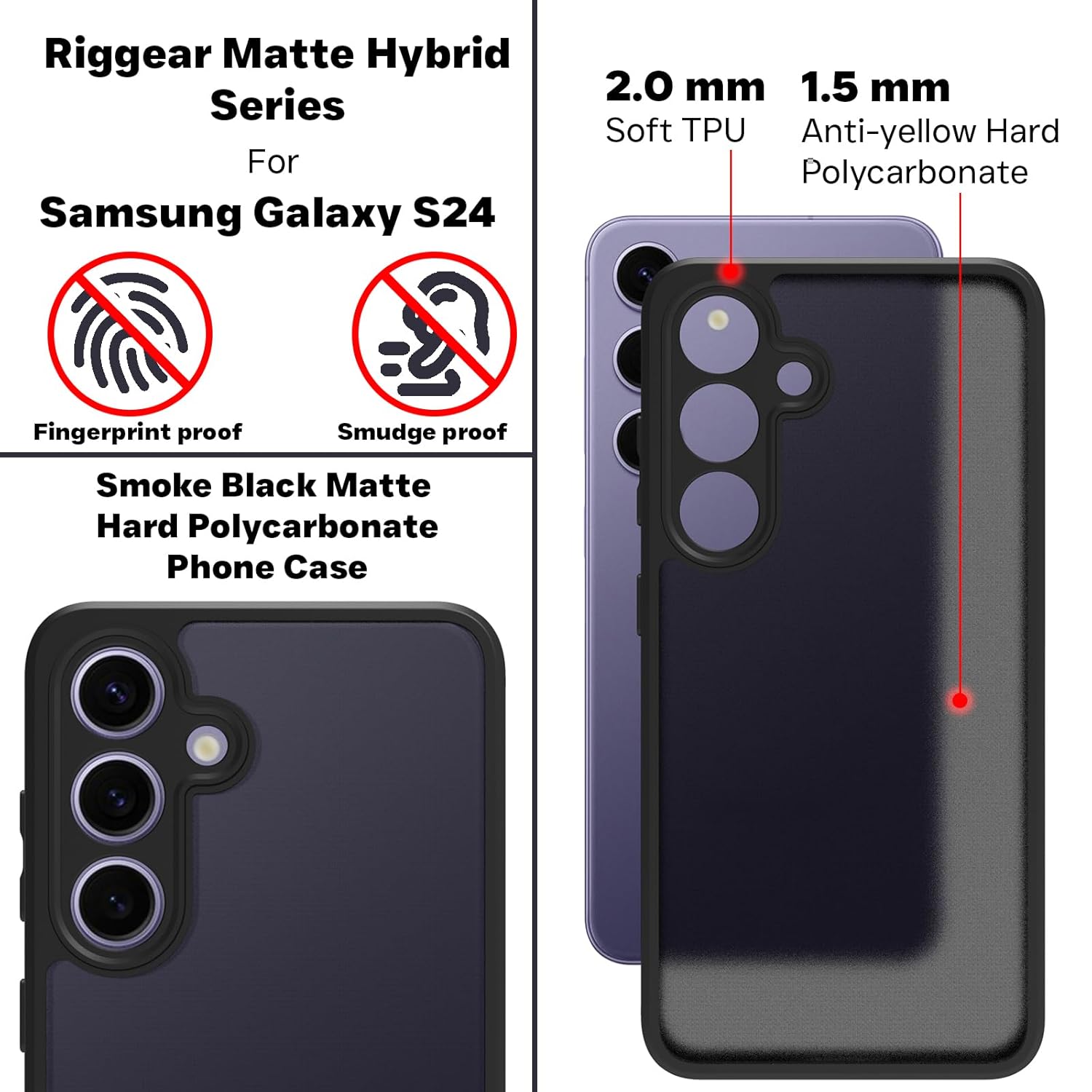 Samsung Galaxy S24 Back Cover Case | Sleek Hybrid - Matte Black