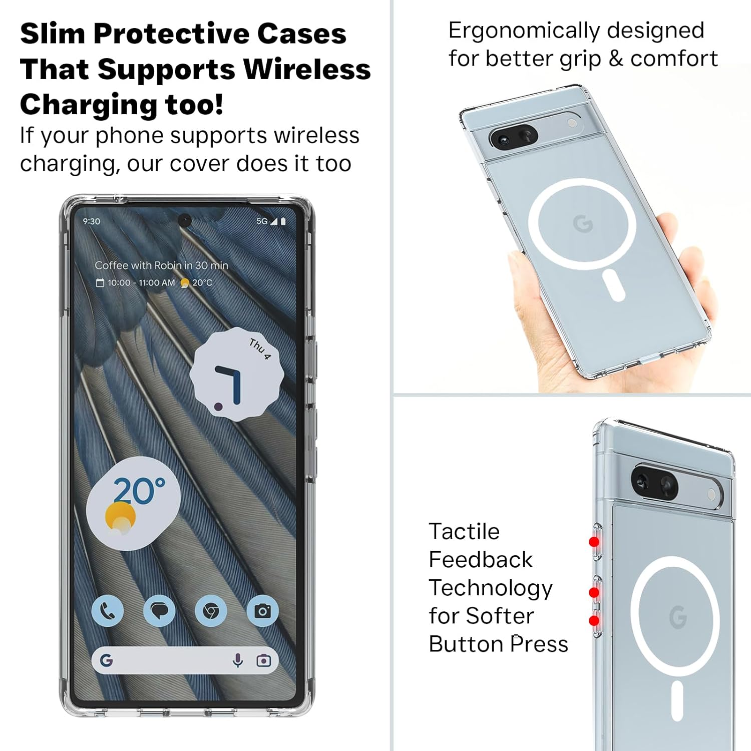 Google Pixel 7A Back Cover Case | Clear Hybrid - Clear Magnetic