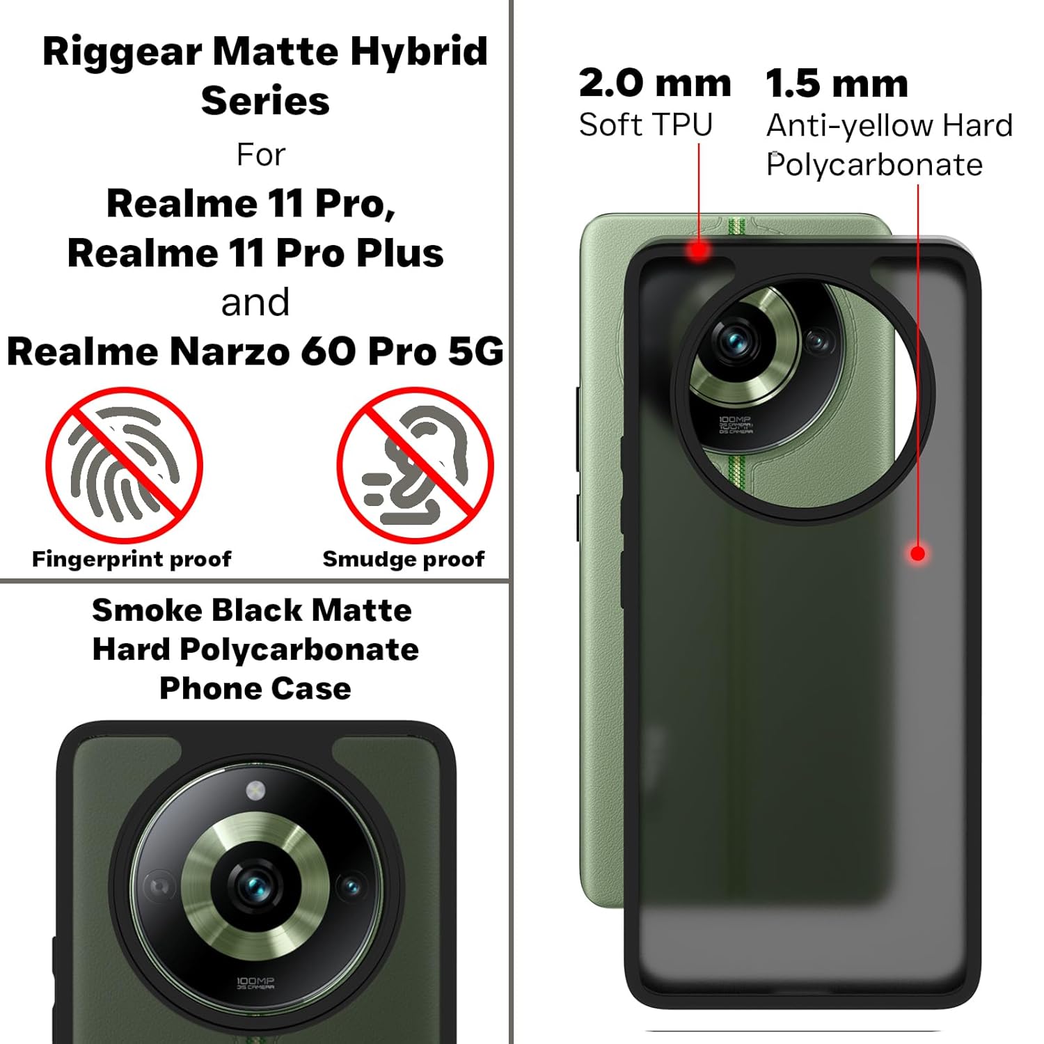 Realme 11 Pro / 11 Pro Plus / Narzo 60 Pro 5G Back Cover Case | Sleek Hybrid - Matte Black