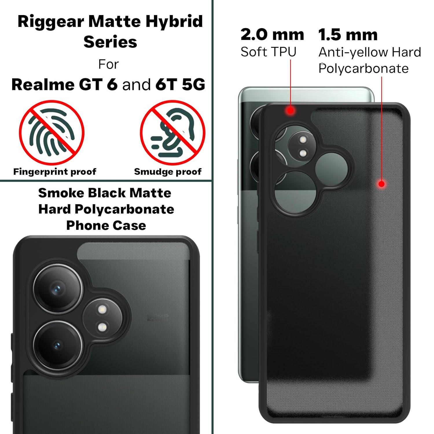 Realme GT 6 / GT 6T 5G Back Cover Case | Sleek Hybrid - Matte Black