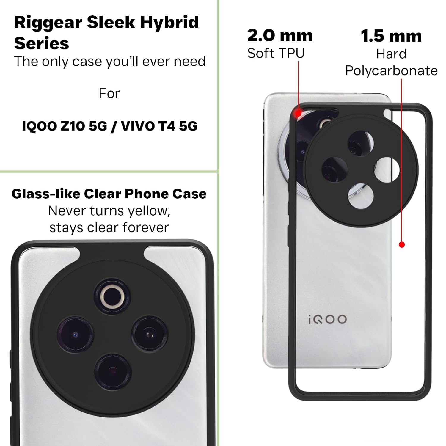 iQOO Z10 5G / Vivo T4 5G Back Cover Case | Sleek Hybrid - Clear